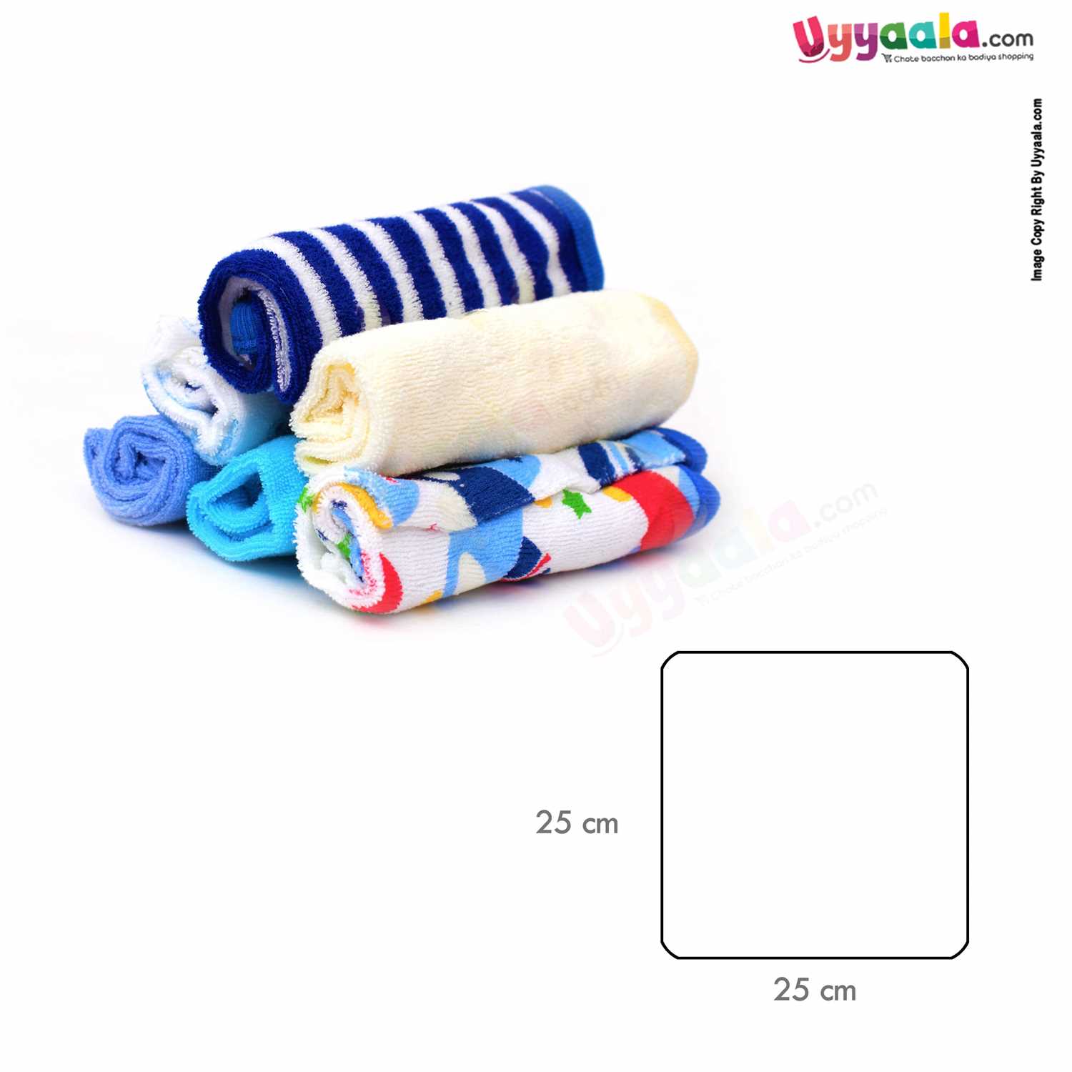 FASHION BABY Napkins (Wash Cloths) For Babies, Pack of 6 with Assorted Prints- Size(25*25cm), 0+m, Multicolor