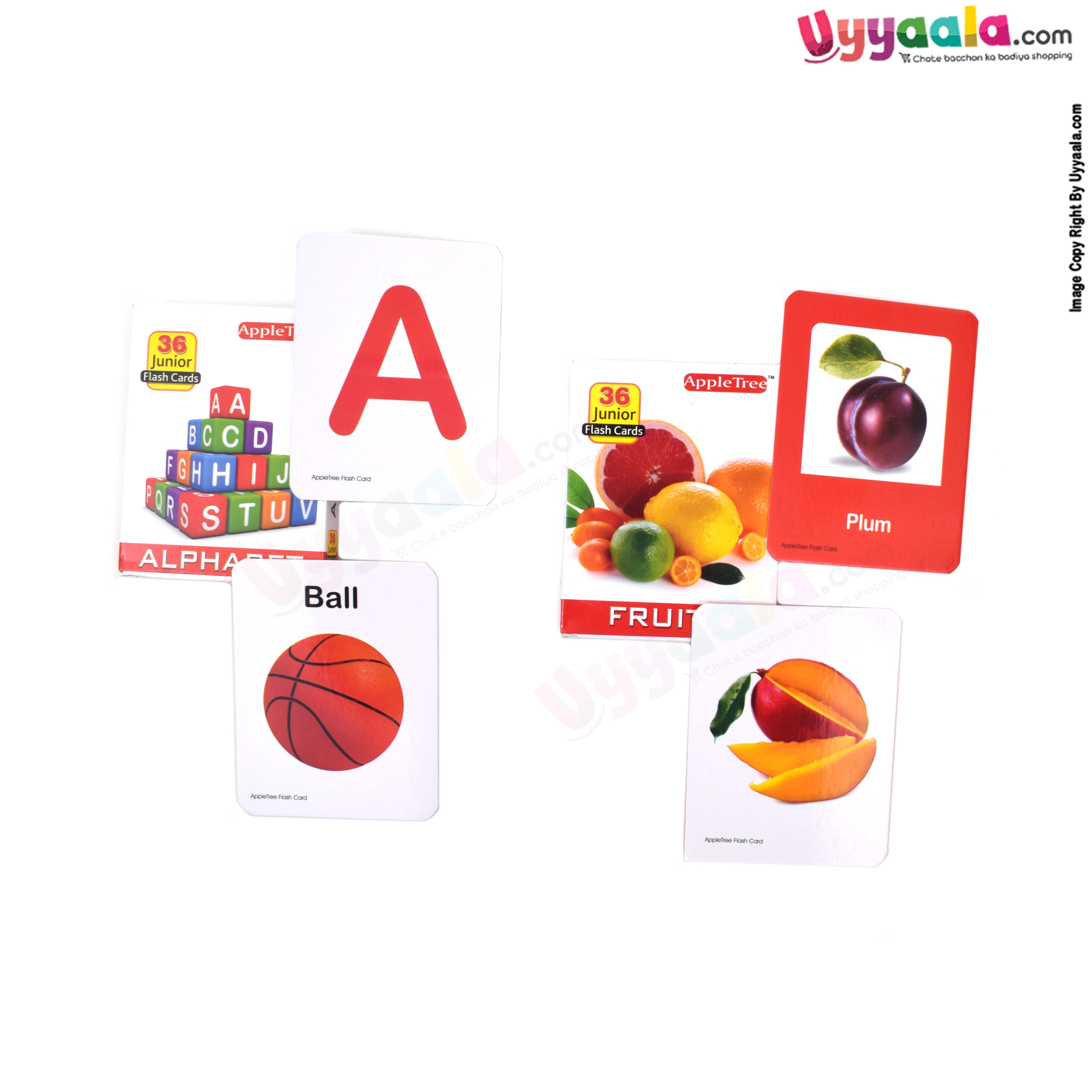APPLE TREE junior flash cards pack of 2 - fruits & alphabets