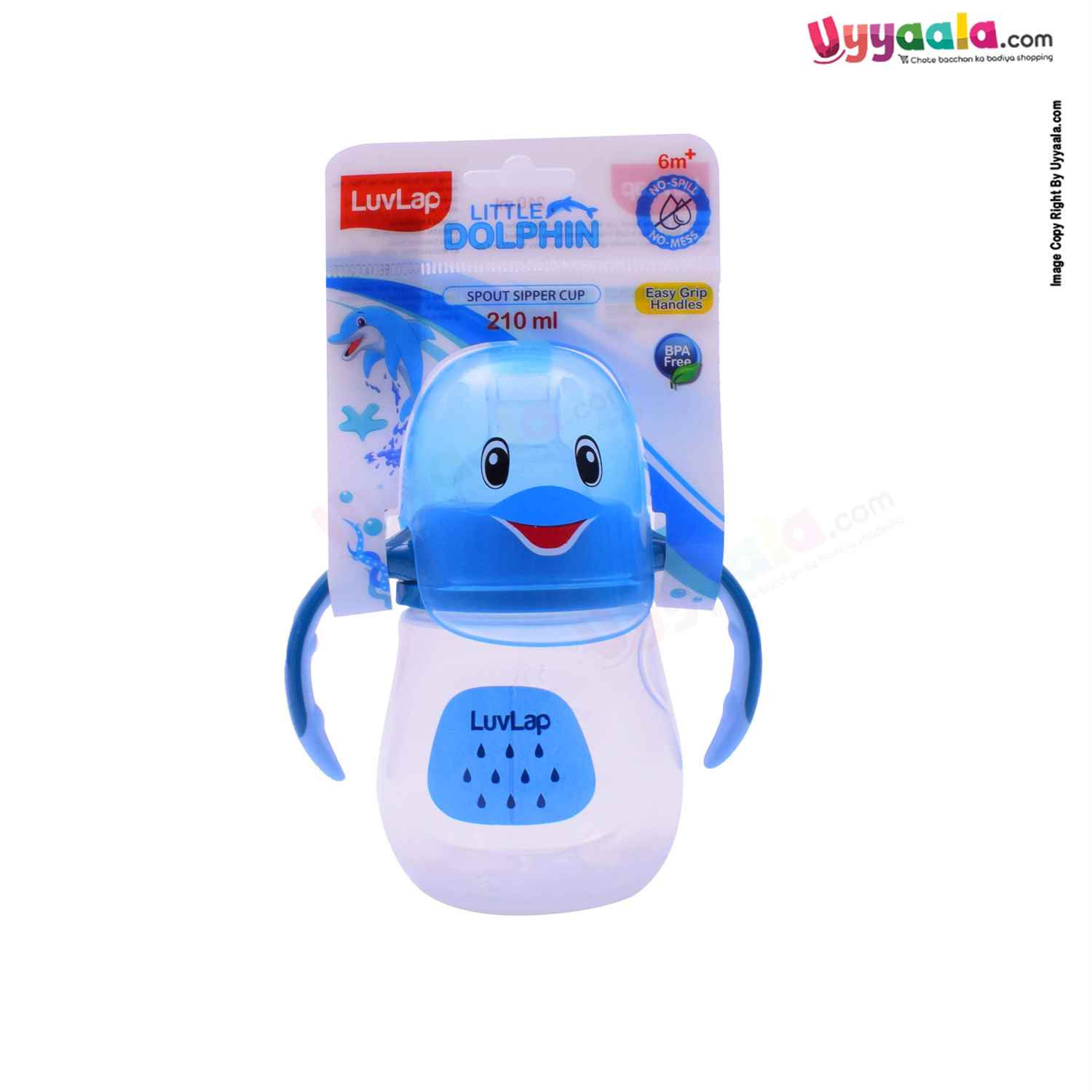 LUVLAP Little Dolphin Spout Sipper Cup with Easy Grip Twin Handle Bottle 210 ml 6+m Age, Blue