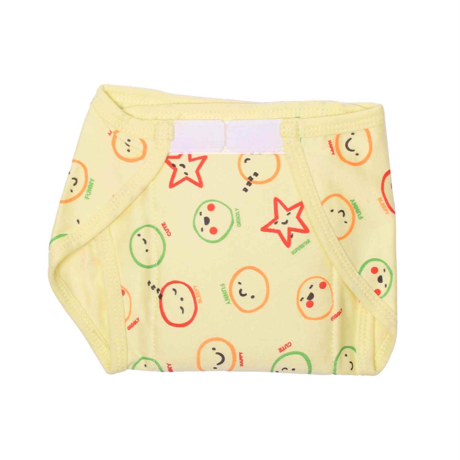 COZYCARE Washable Diapers Hosiery Velcro Emoji Print Pink, Orange & Yellow 3P Set (M)