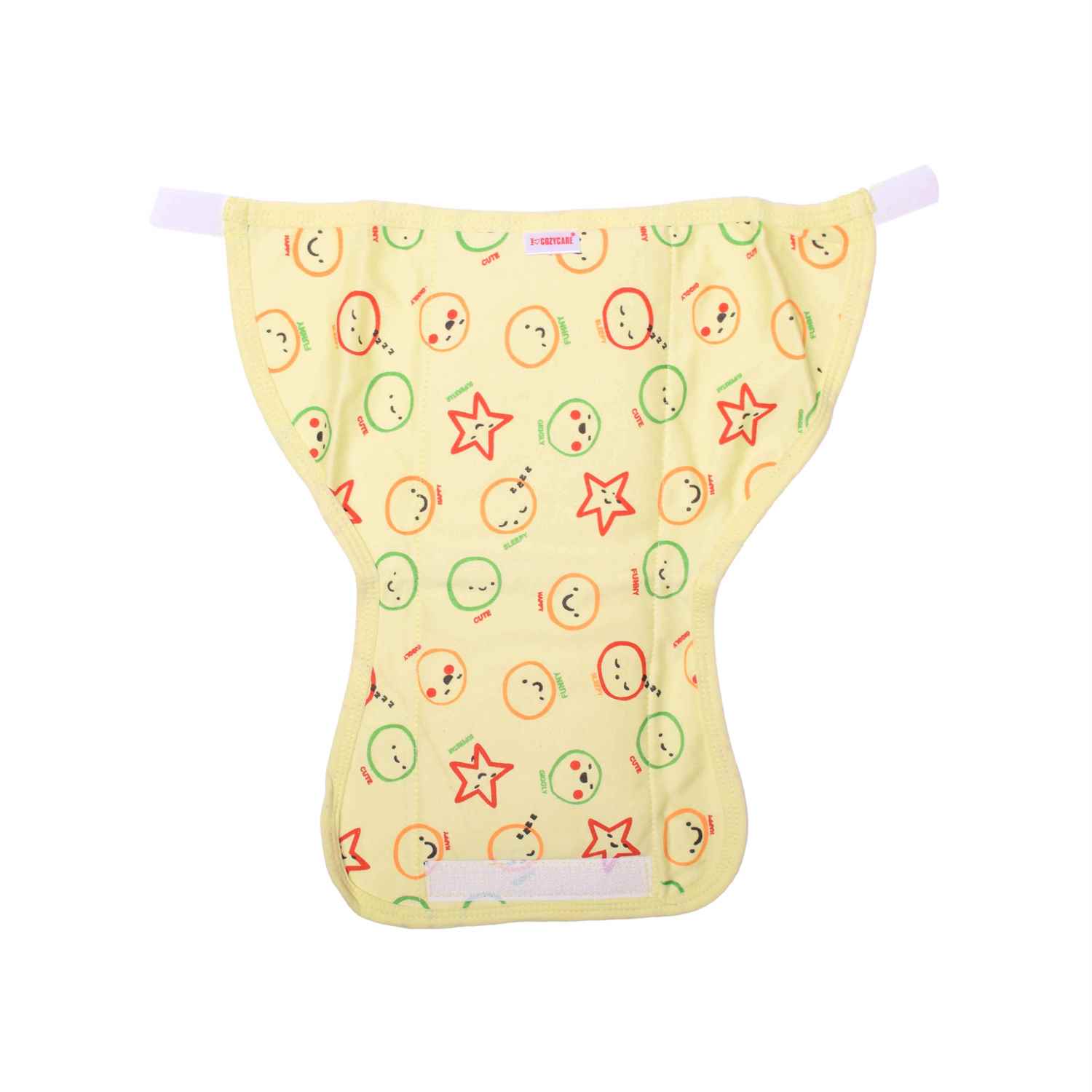 COZYCARE Washable Diapers Hosiery Velcro Emoji Print Blue, Orange & Yellow 3P Set (M)