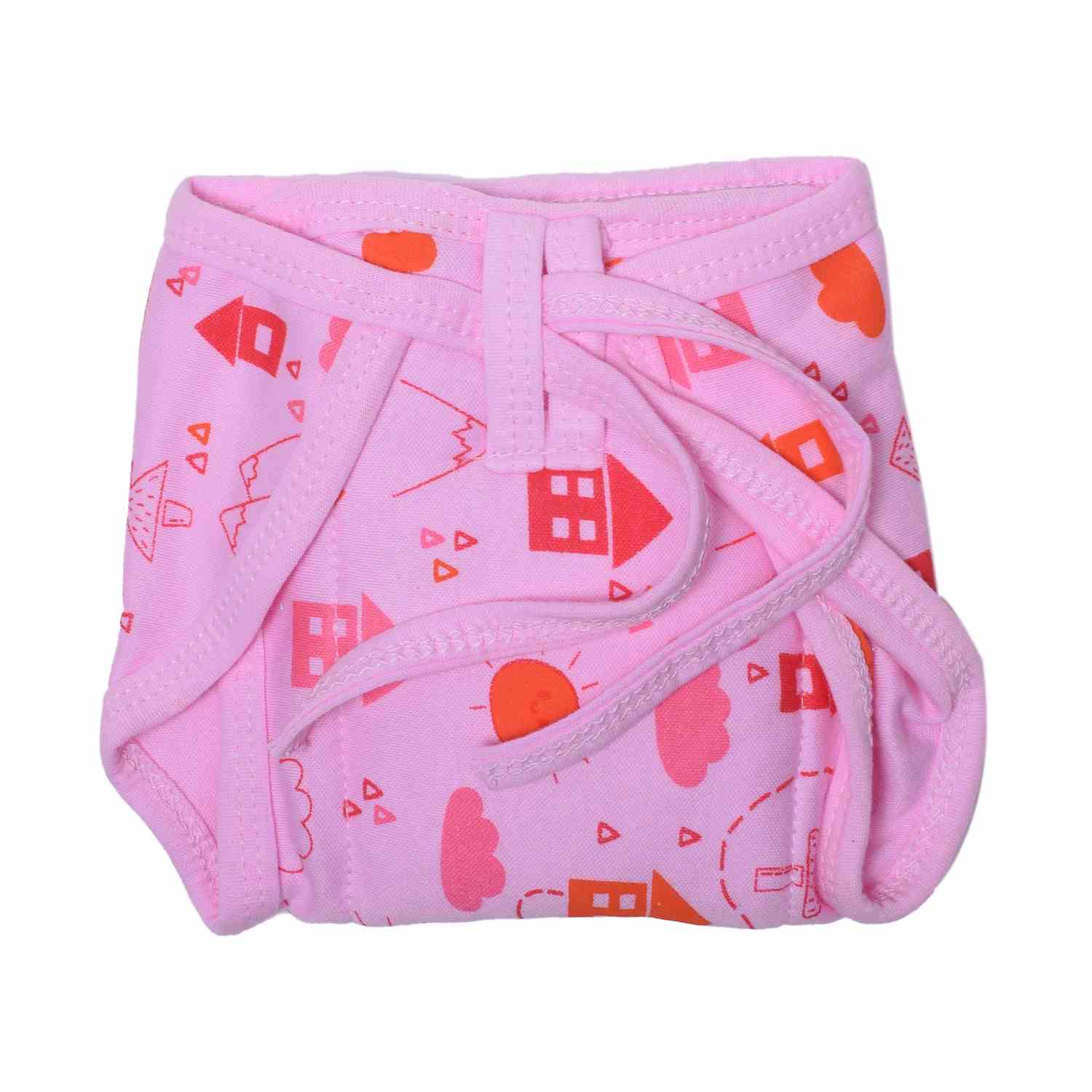 COZYCARE Washable Diapers Hosiery Tying Model House Print Yellow, Pink & Penguin Print Blue 3P Set (XS)