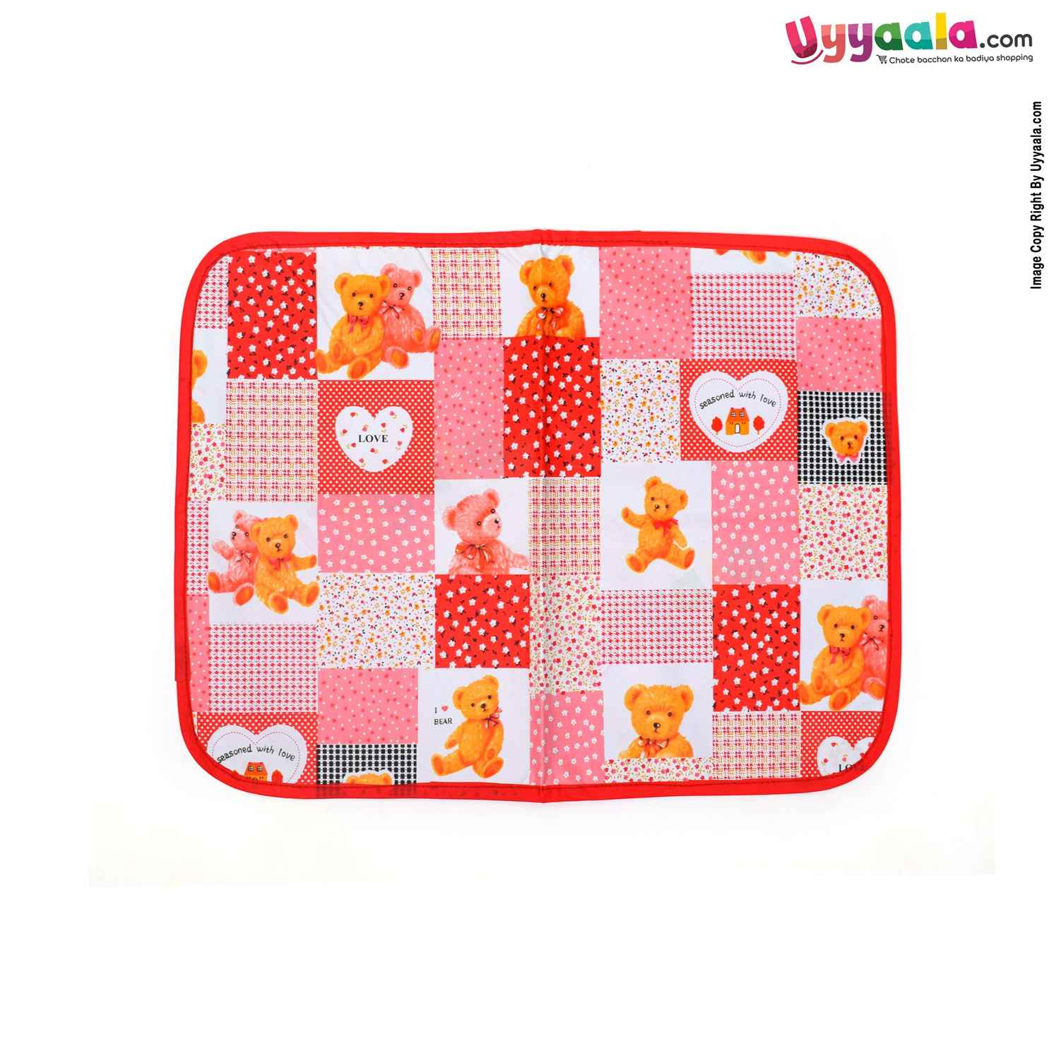 Plastic Sleeping Mats Water Proof Bed Protector for Babies with Teddy Bear Print Small - Red