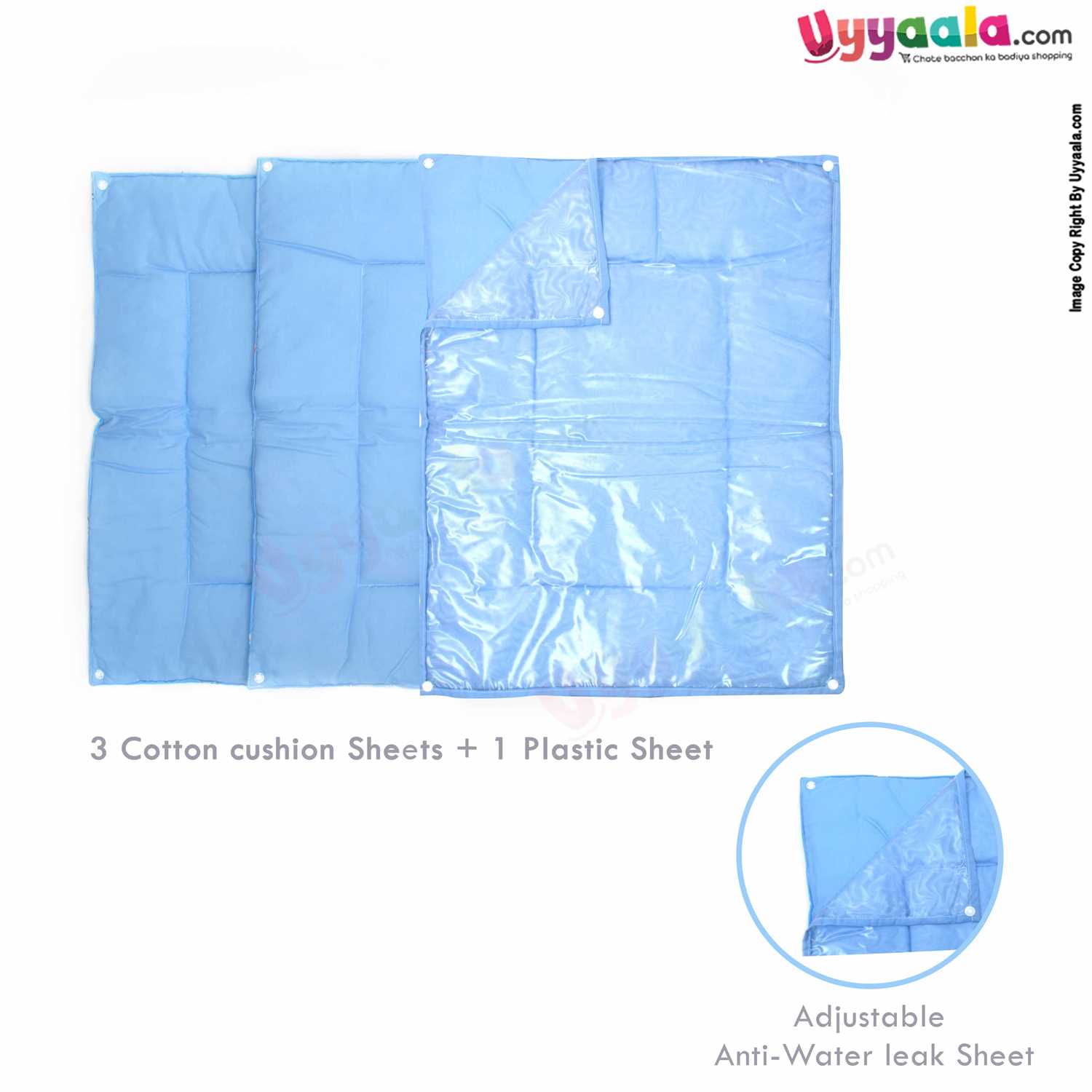 Cotton Foam Cushioned & Plastic detachable Changing Sheets 3 in 1 Set With Bear & Ballon Print - Blue