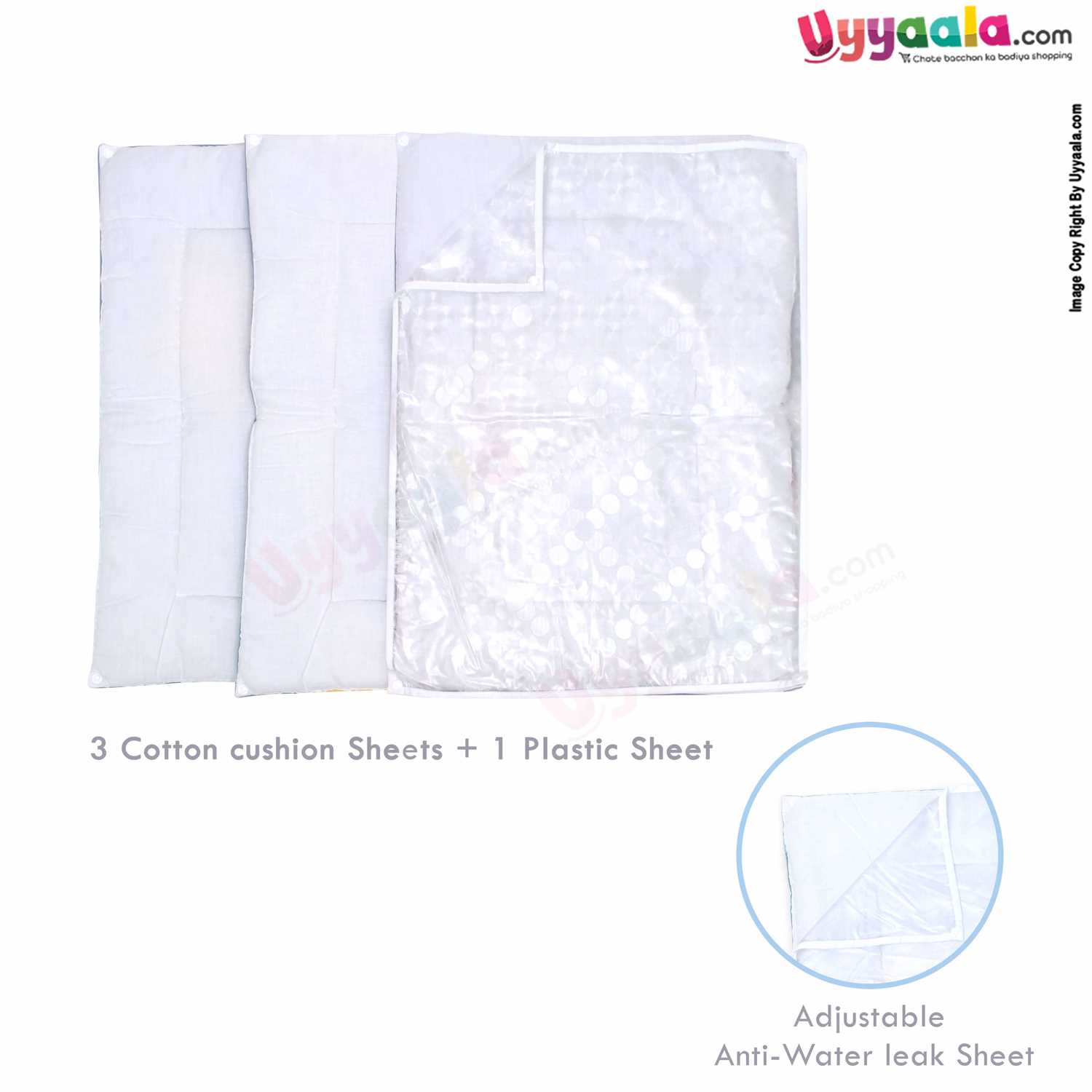 Cotton Foam Cushioned & Plastic detachable Changing Sheets 3+1 Set with Teddy Bear And Chick Print, Age 0-6m- Green