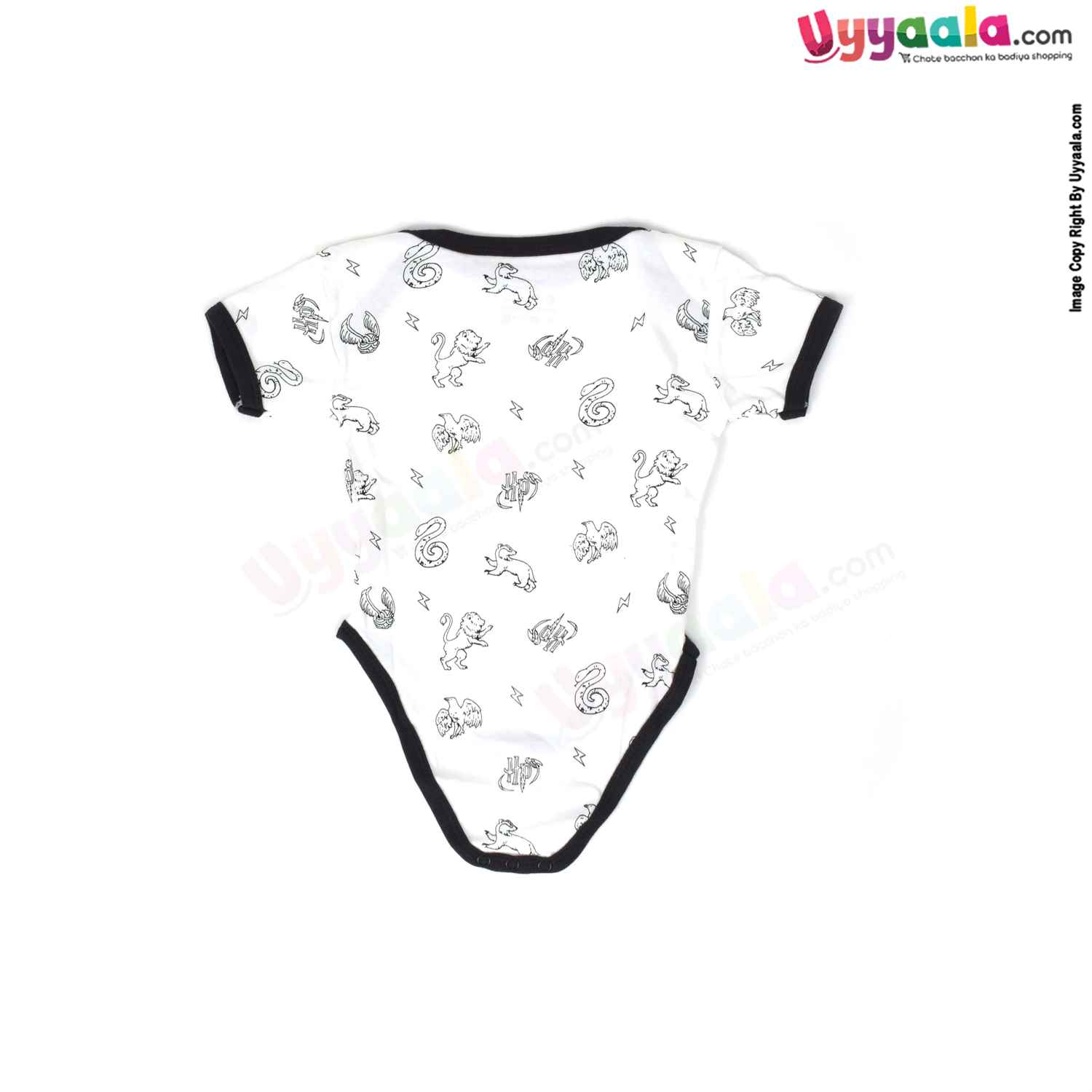 Precious One Short Sleeve Body Suit 100% Soft Hosiery Cotton - White with black borders Animals Print (6-9M)