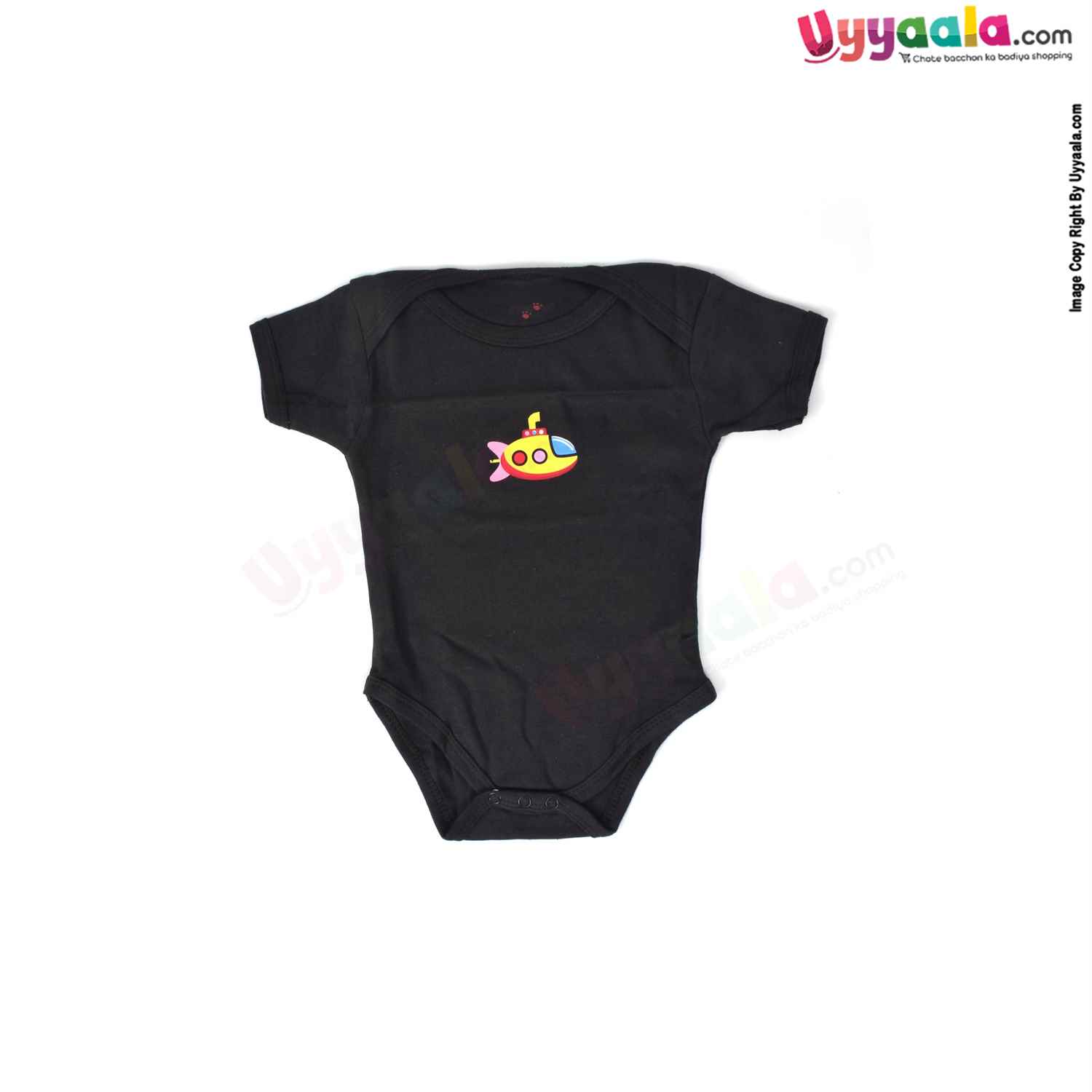 Precious One Short Sleeve Body Suit 100% Soft Hosiery Cotton - Black with Airship Print (6-9M)
