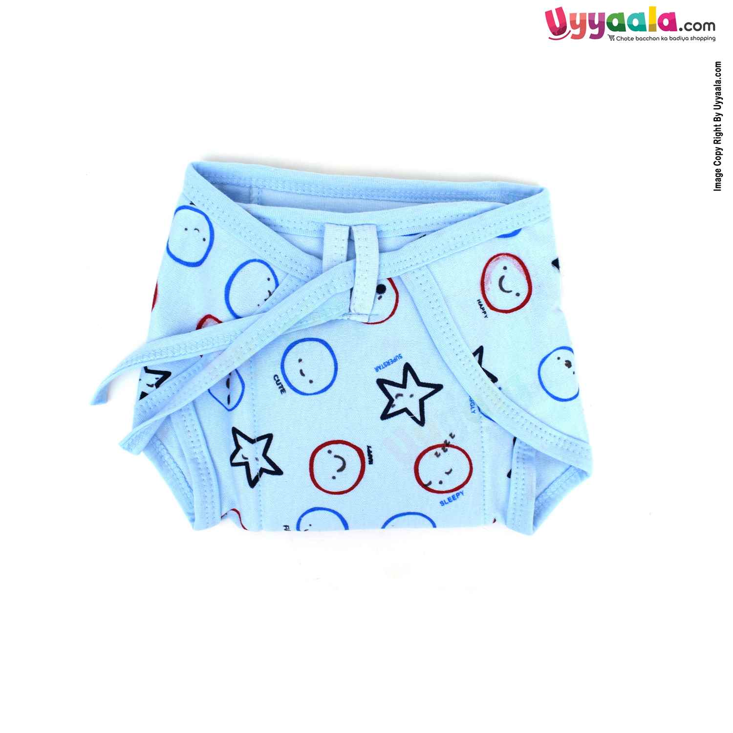 COZYCARE Washable Diapers Hosiery, Tying Mode Emoji Print Blue, Pink & Yellow- 3P Set (M)