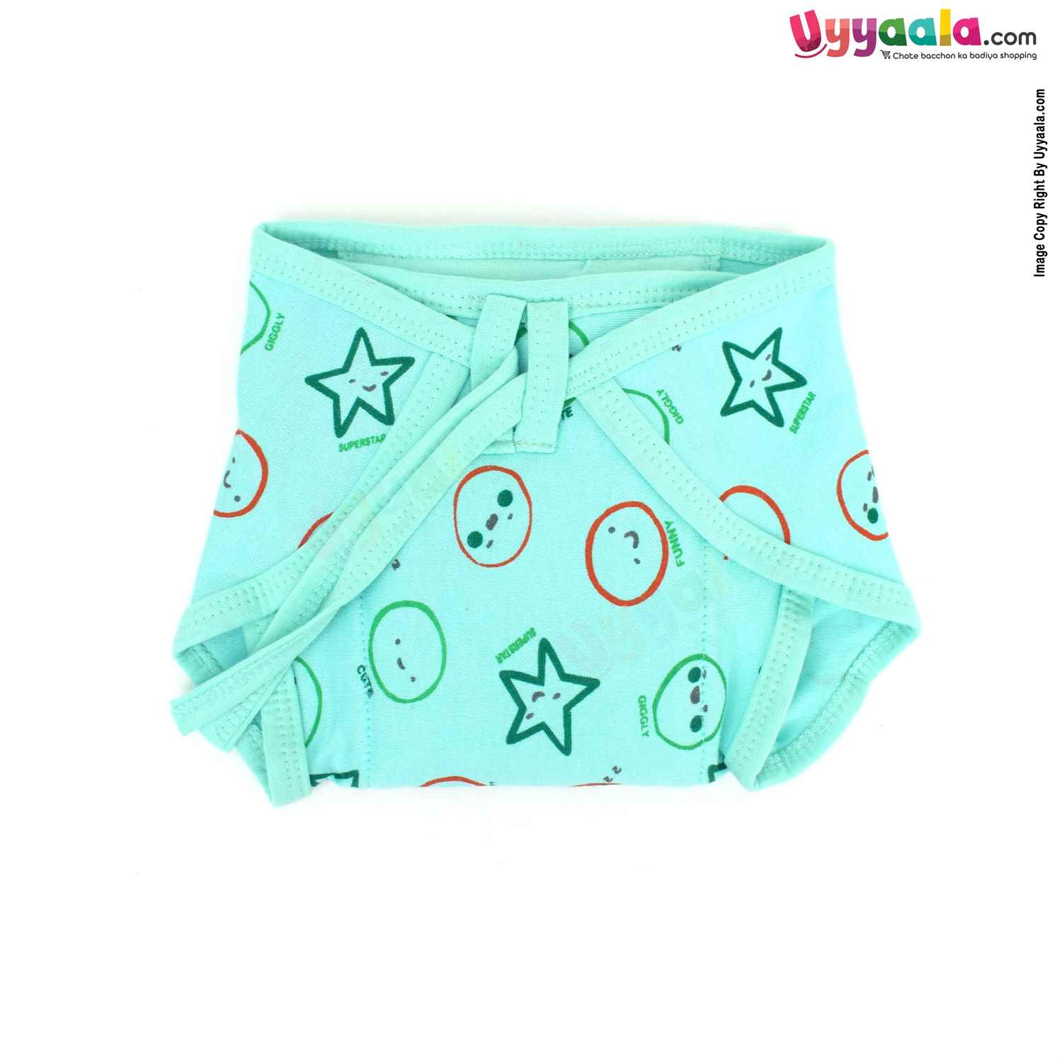 COZYCARE Washable Diapers Hosiery Tying Mode Emoji Print Blue, Green & Yellow 3P Set (M)