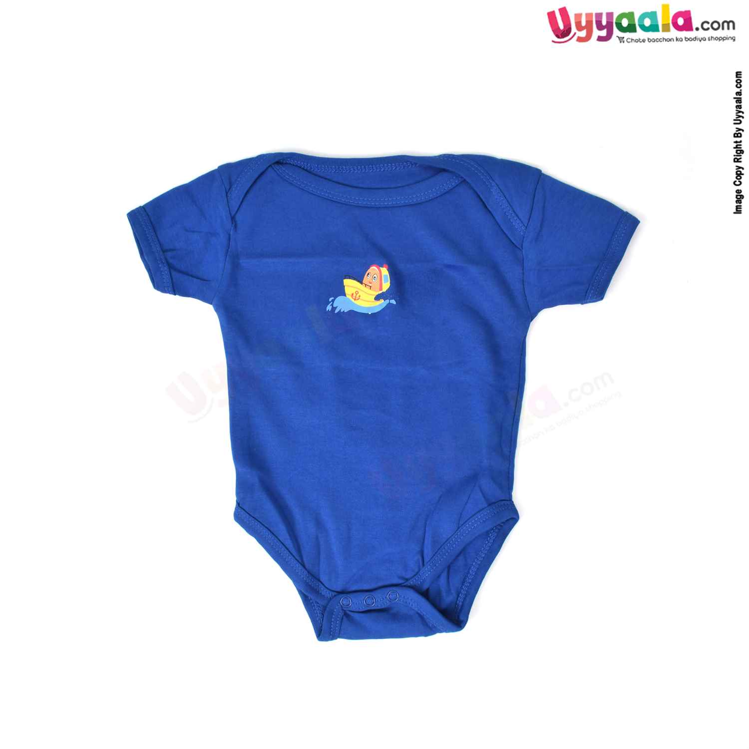 Precious One Short Sleeve Body Suit 100% Soft Hosiery Cotton - Blue with Boat Print (6-9M)