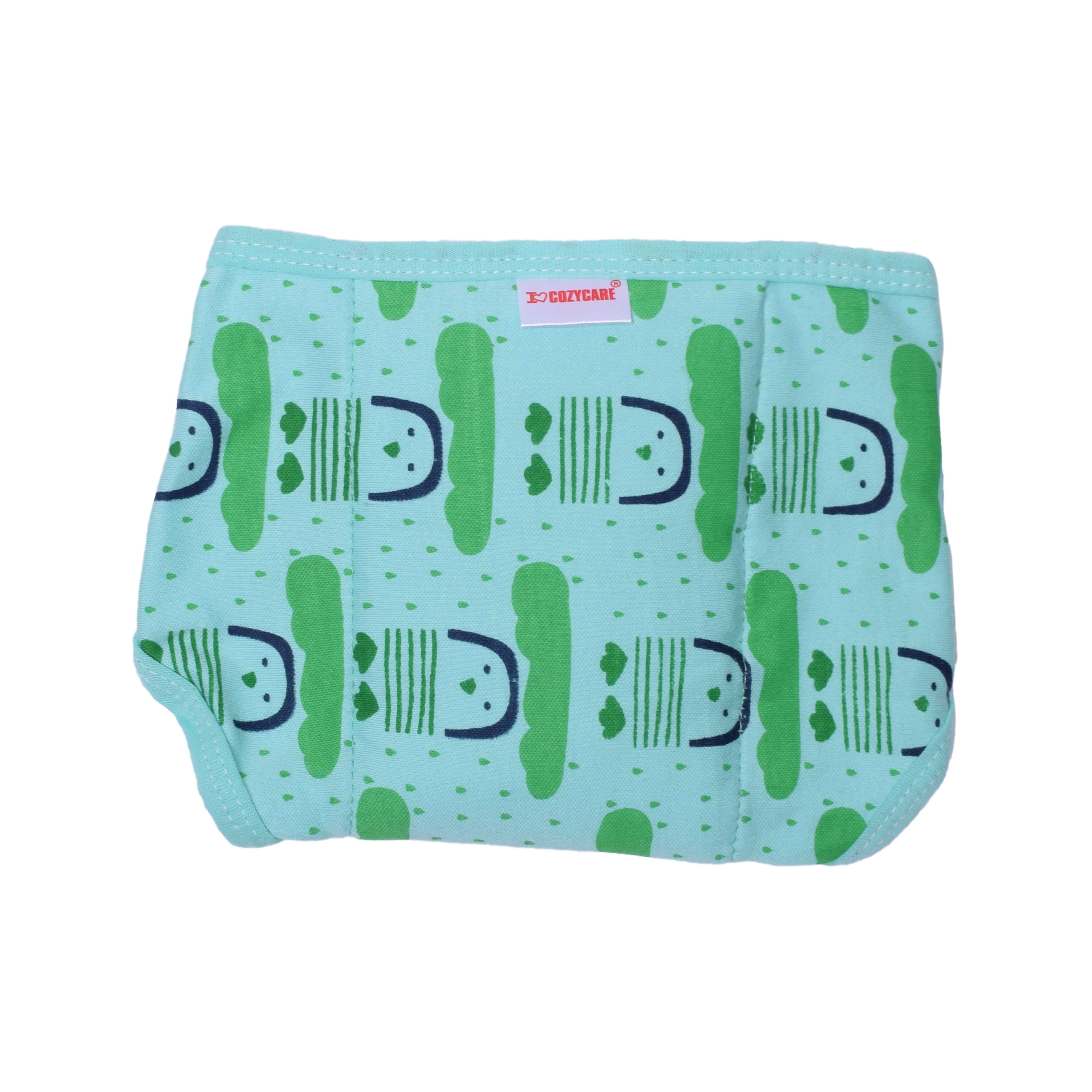 COZYCARE Washable Diapers Hosiery Velcro Penguin Print (Pink, Green) & Apple Print (Blue) 3Pcs Set (SS)