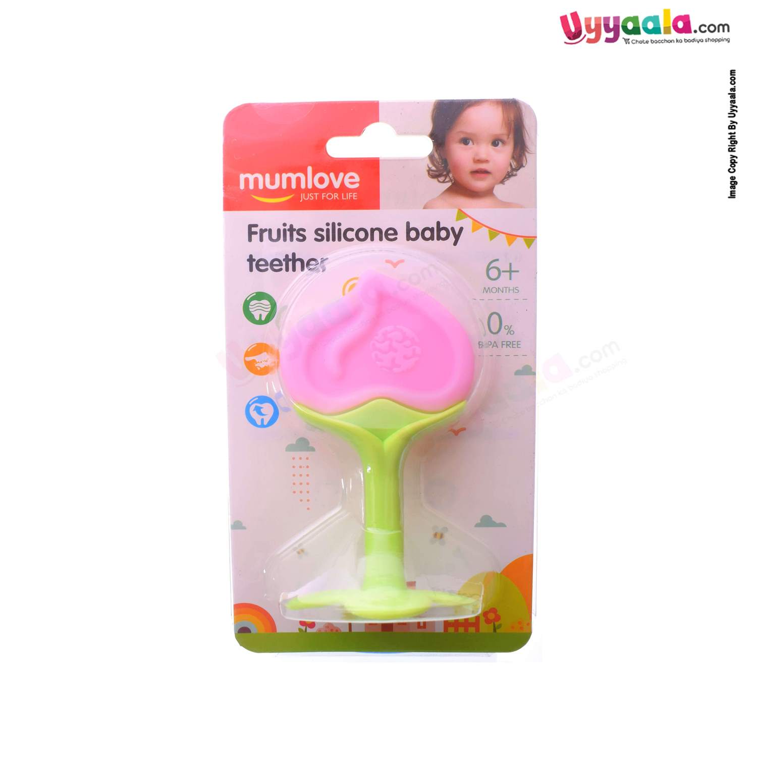 MUMLOVE  Fruits Silicone Baby Teether 6+m Age - Pink, Green