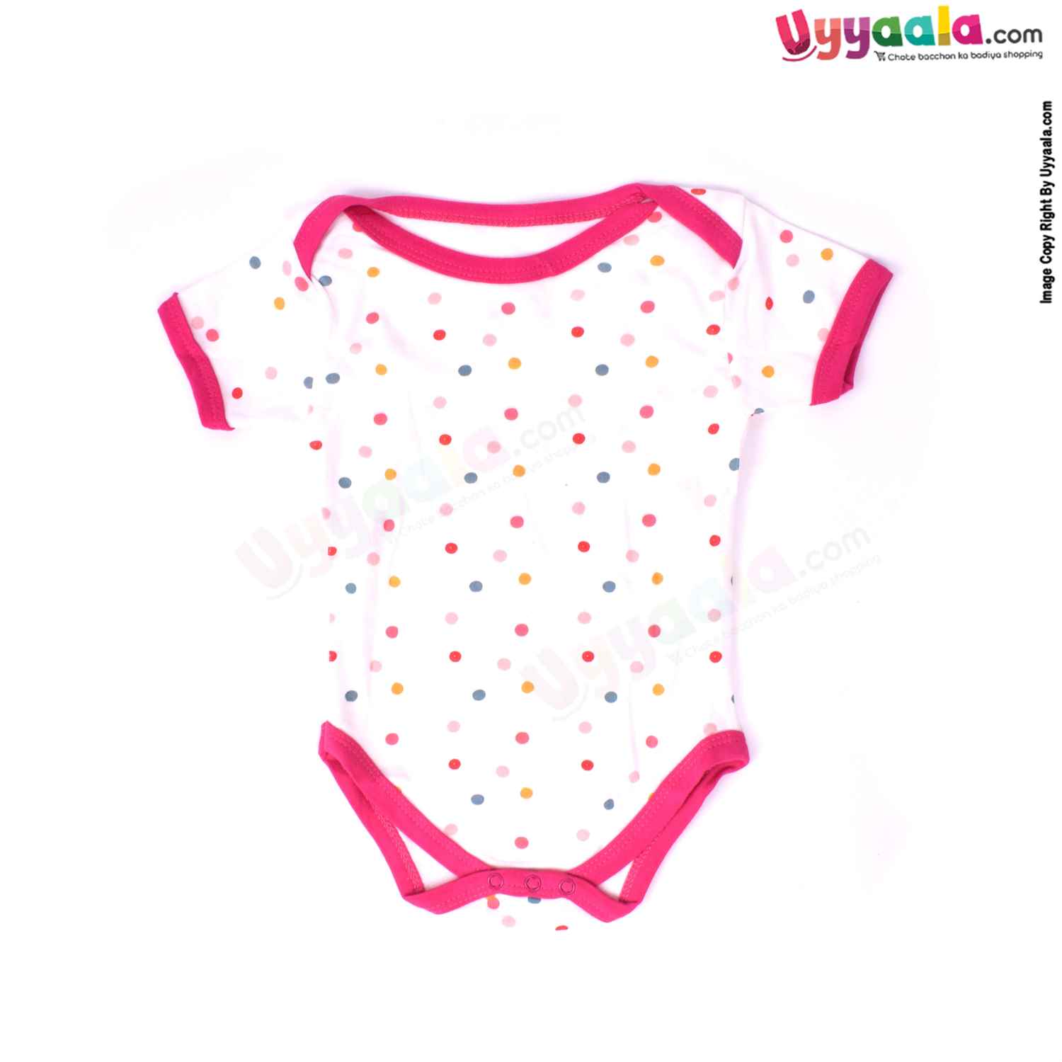 Precious One Short Sleeve Body Suit 100% Soft Hosiery Cotton - White with Dotted Print (6-9M)