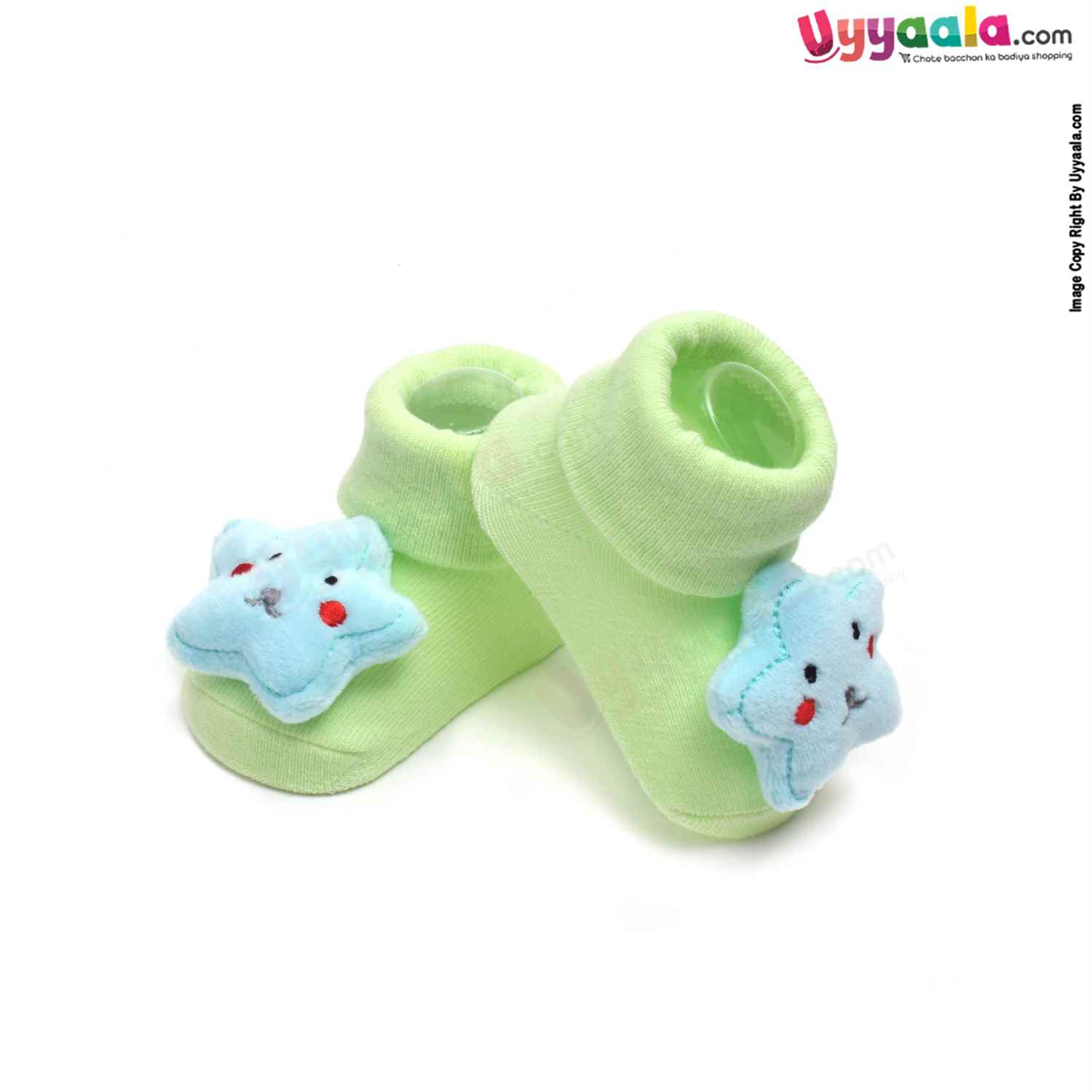 Hosiery Cotton Baby Socks with Star Character ,0 to 12m Age- Green