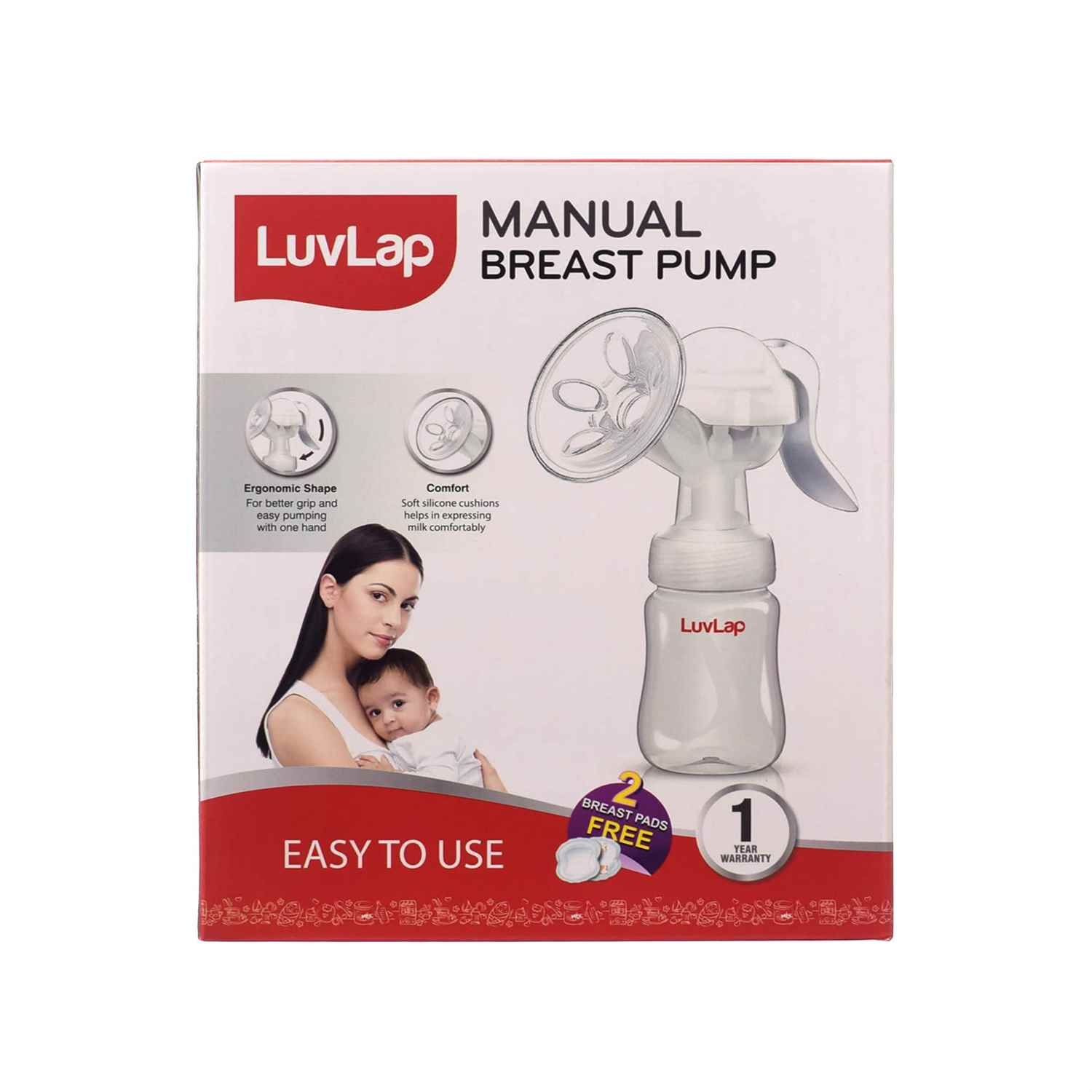 LUVLAP Manual Breast Pump with 2 Breast Pads Free