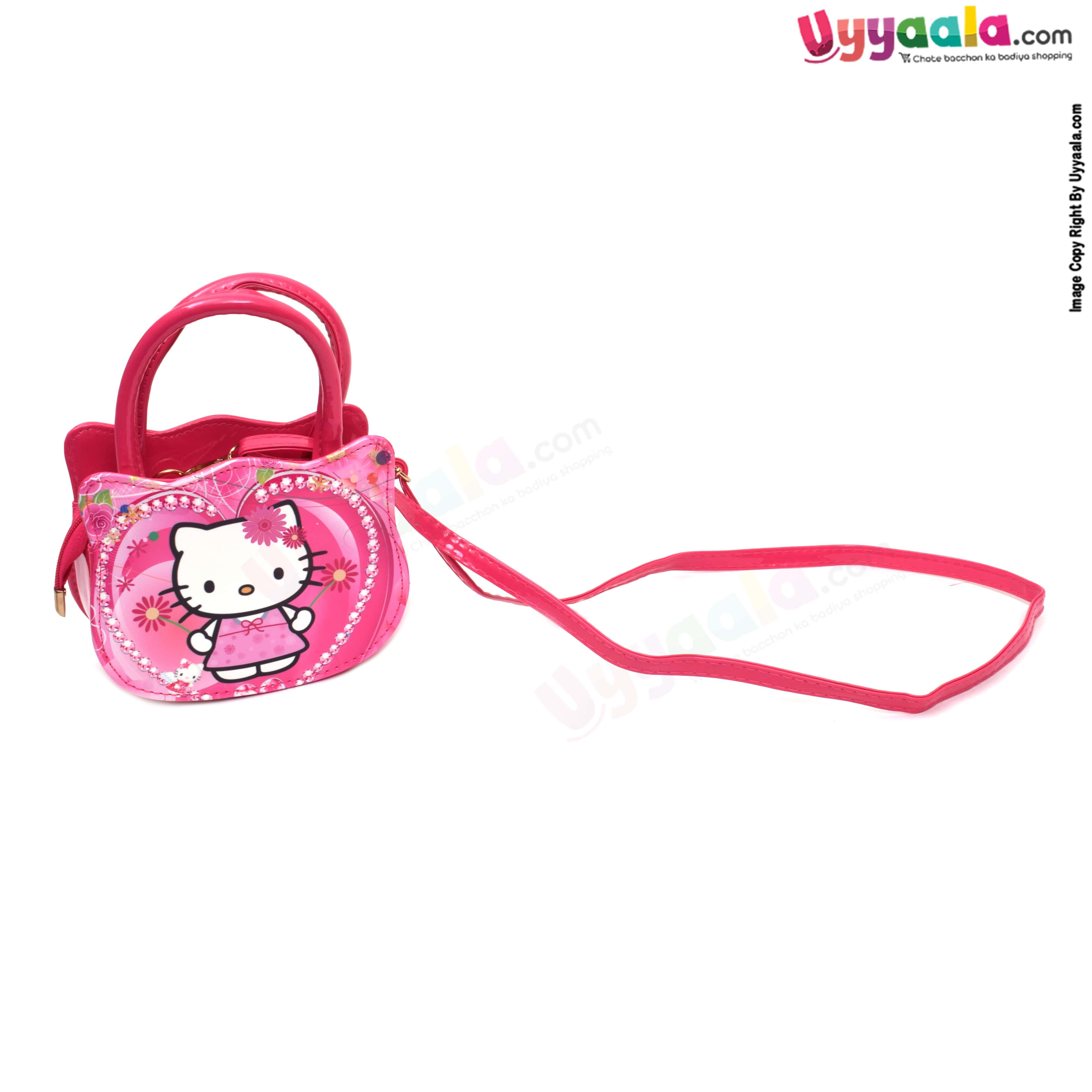 kids hand bag for baby girl with adjustable strap & hello kitty print, age 3+ years