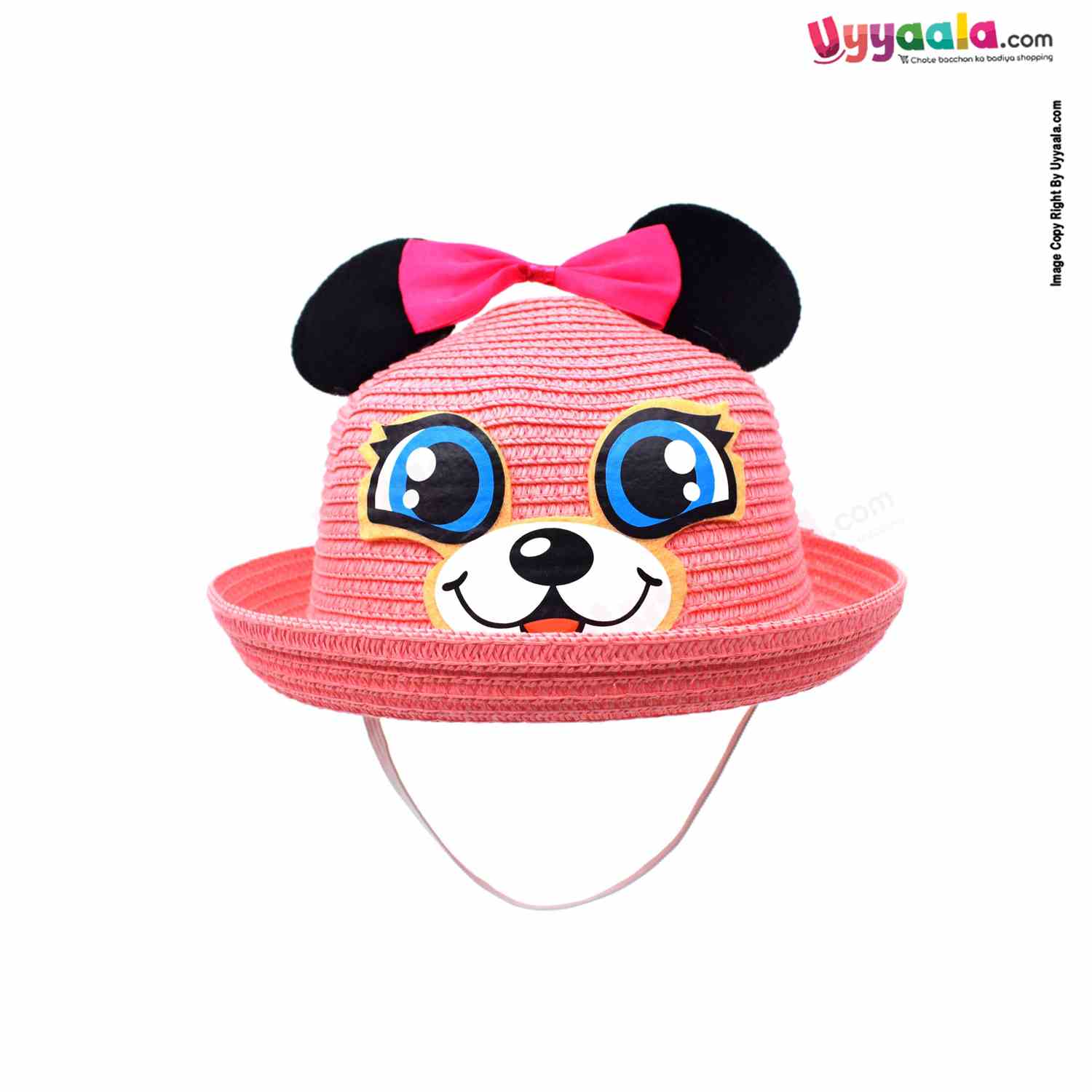 Straw Hat for Kids with Cartoon Print  2+Y Age - Peach