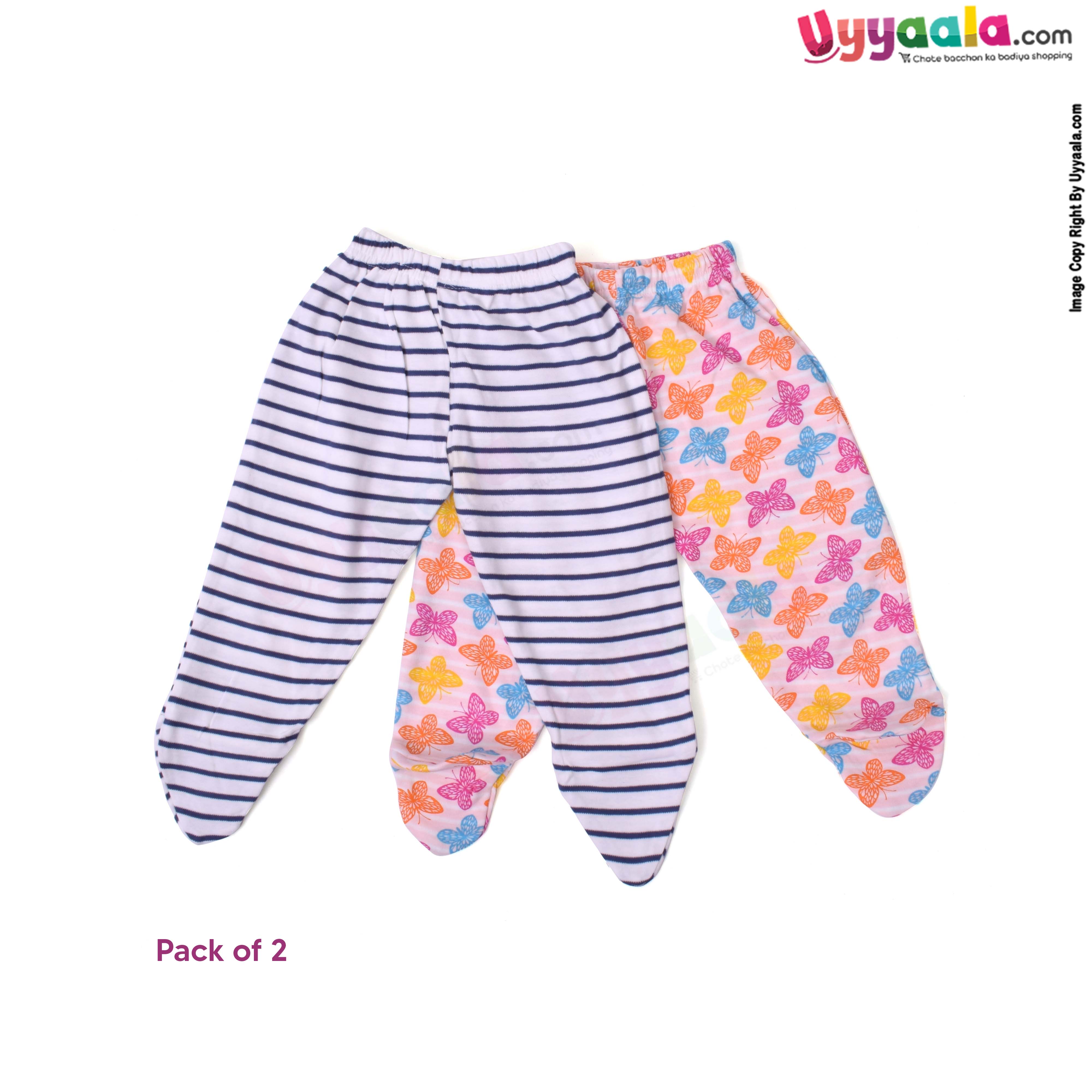 PRECIOUS ONE Newborn Booty Legging,100% Soft Hosiery Cotton Butterfly and Stripes print Pack of 2 - Multi color