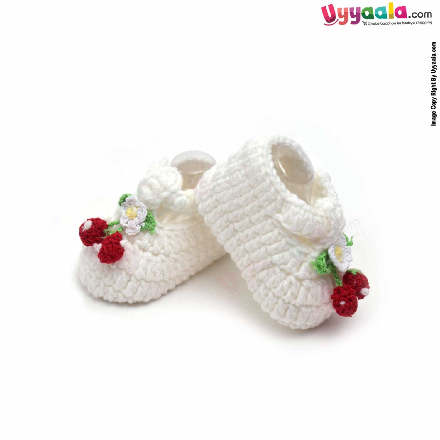 Woolen Hand Knitted Socks for New Born 0-6m Age - White