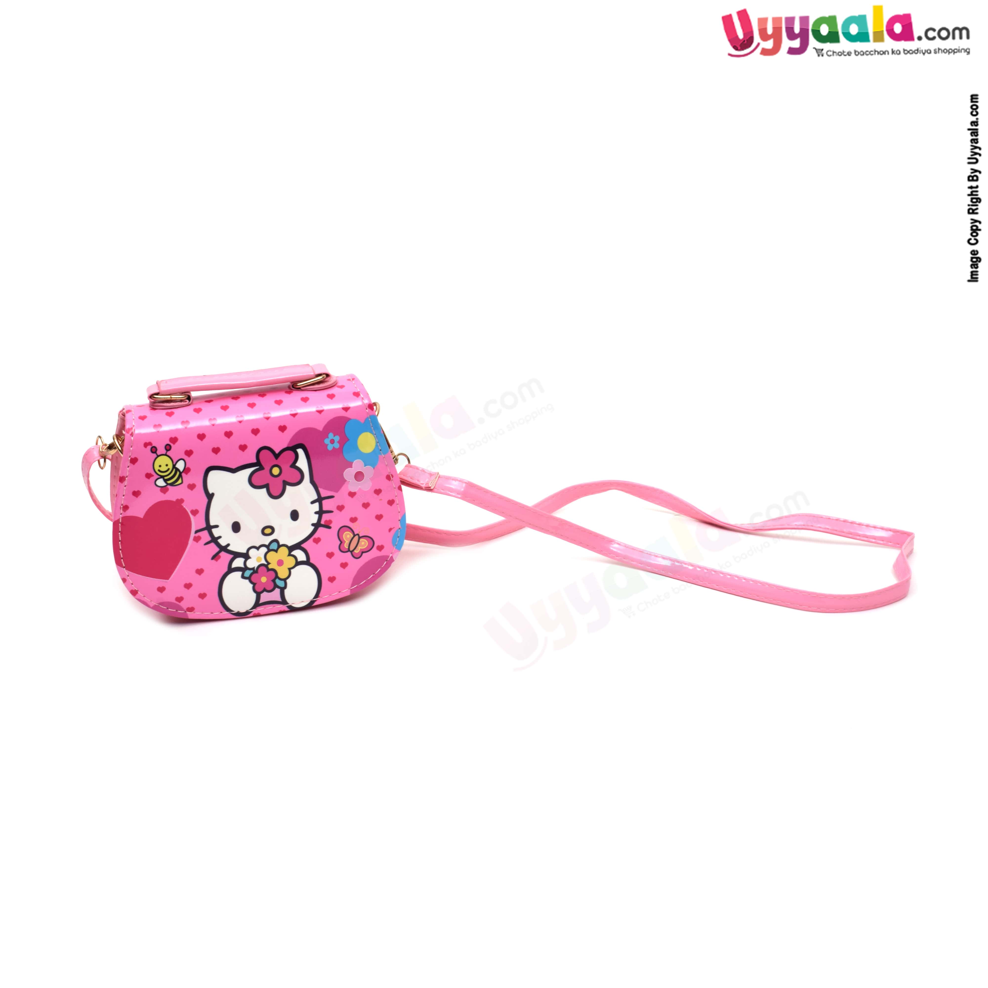 kids Party wear hand bag for baby girl with adjustable strap & hello kitty print, age 3+ years