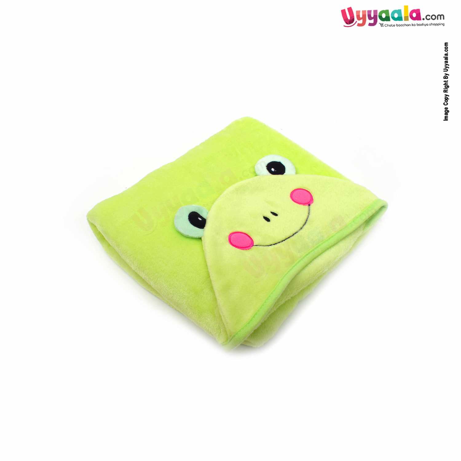 Hooded Coral Fur Blanket with Frog Character 0-24m Age, Green