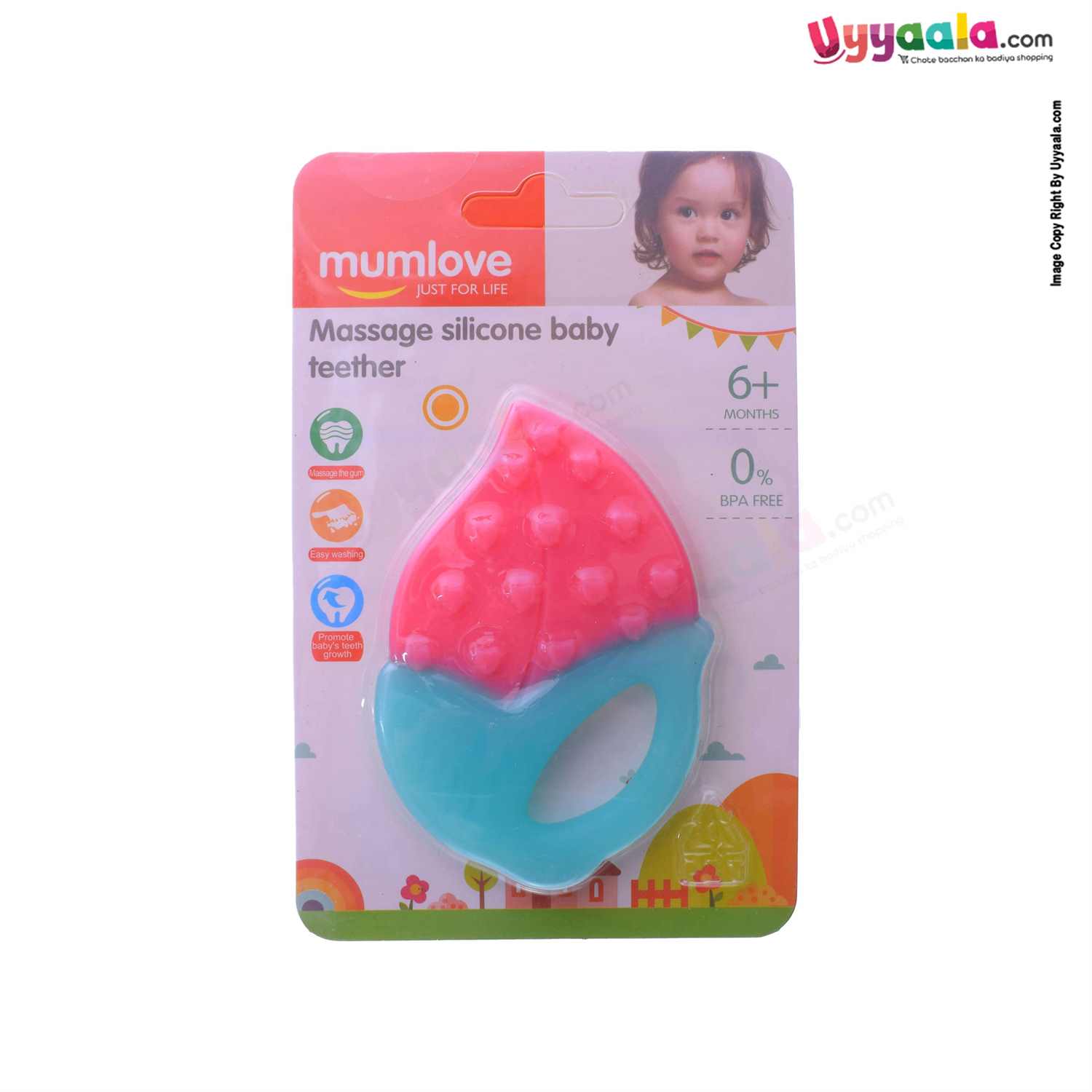 MUMLOVE Massage Silicone Baby Teether 6+m Age - Pink, Green