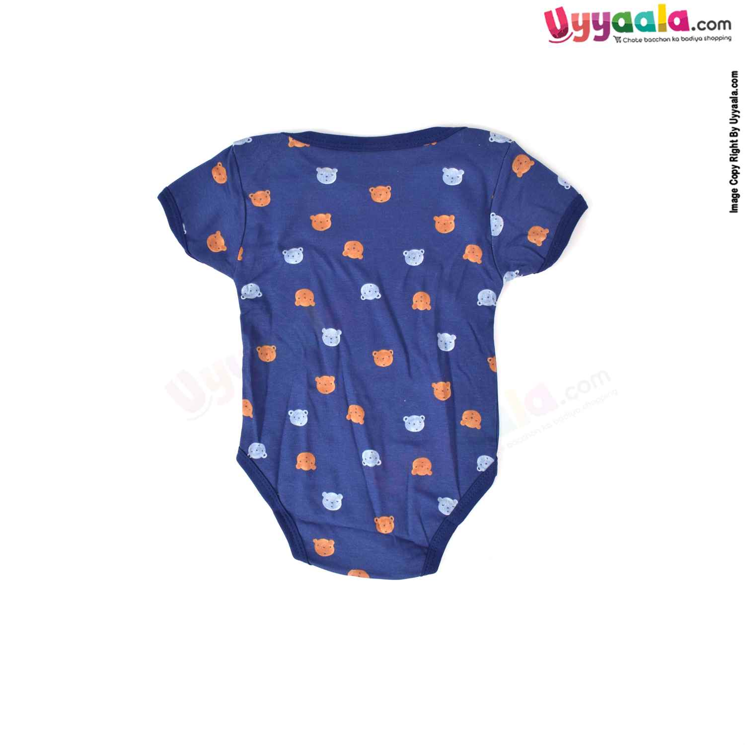 Precious One Short Sleeve Body Suit 100% Soft Hosiery Cotton - Navy Blue with Bears Print (9-12M)