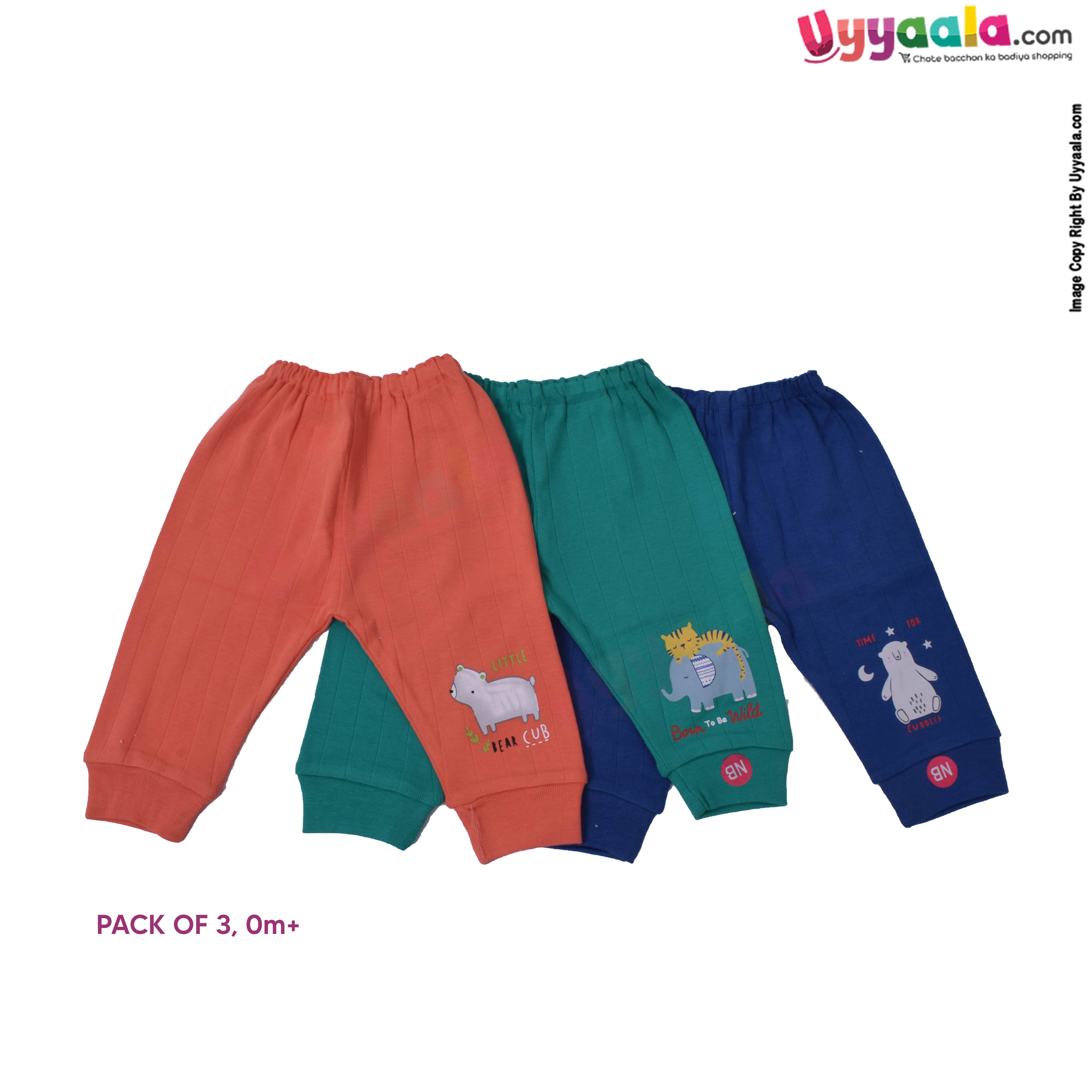 PINK RABBIT Leggings with bottom rib for newborn,100% Soft Hosiery cotton pack of 3- Multi Color (Newborn)
