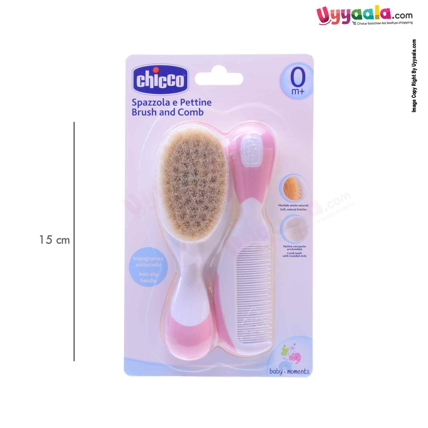 Brush & comb set for babies, Pink