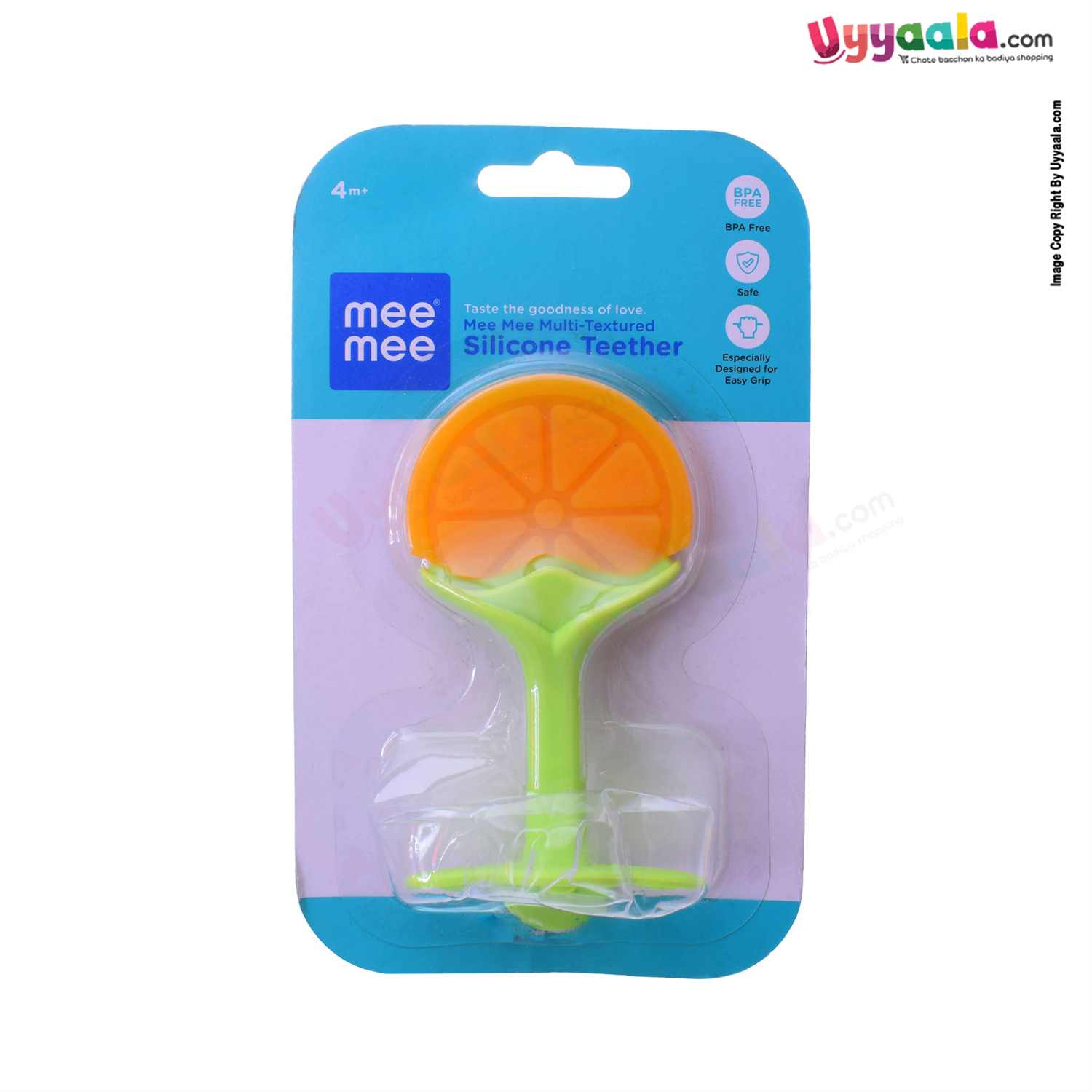 MEE MEE Silicone Textured Teether For Babies 4+m Age - Orange, Green