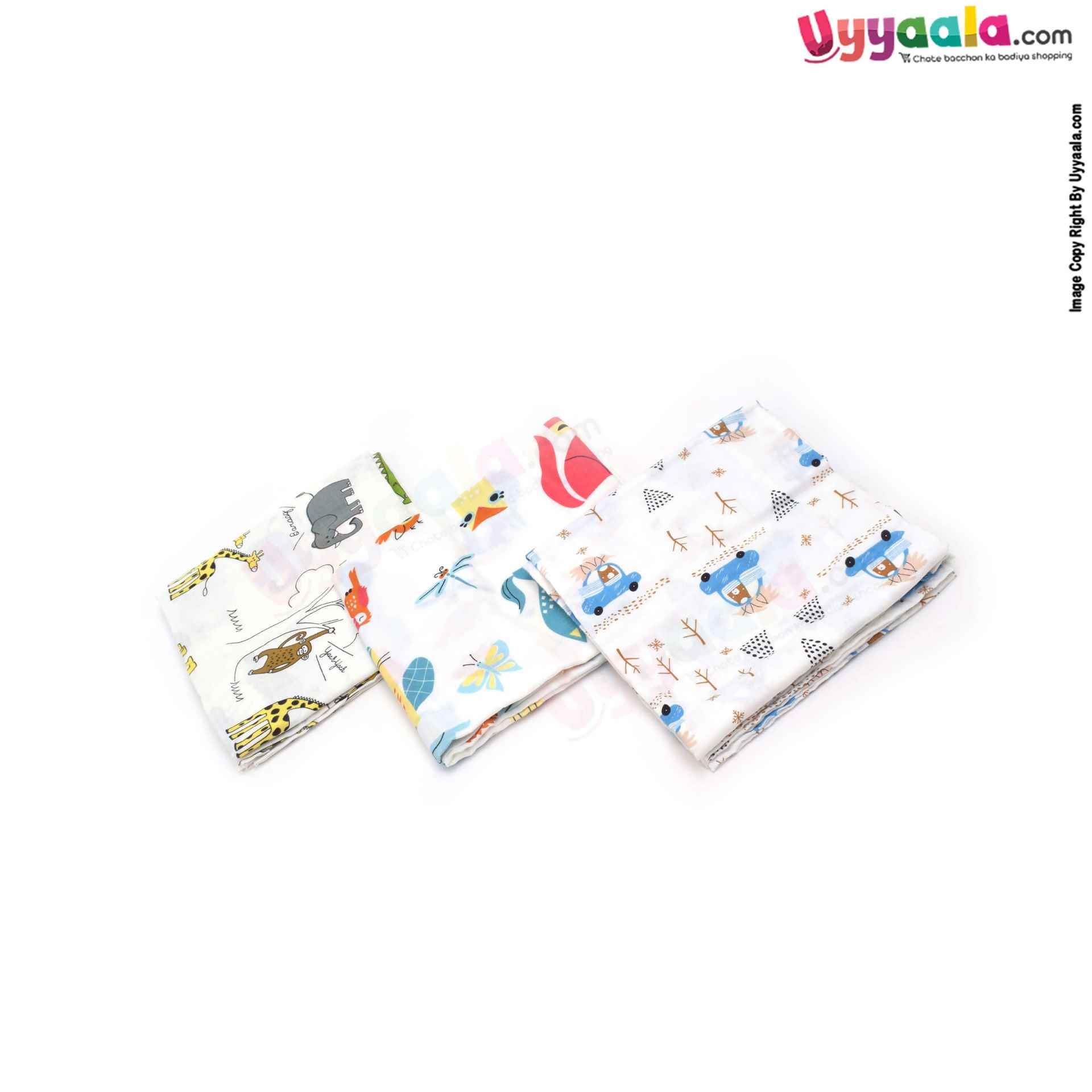NUM-NUM Muslin Cotton Wrapper Multi Print for Babies 3p Set 0+m Age, Size (99*99cm)-White