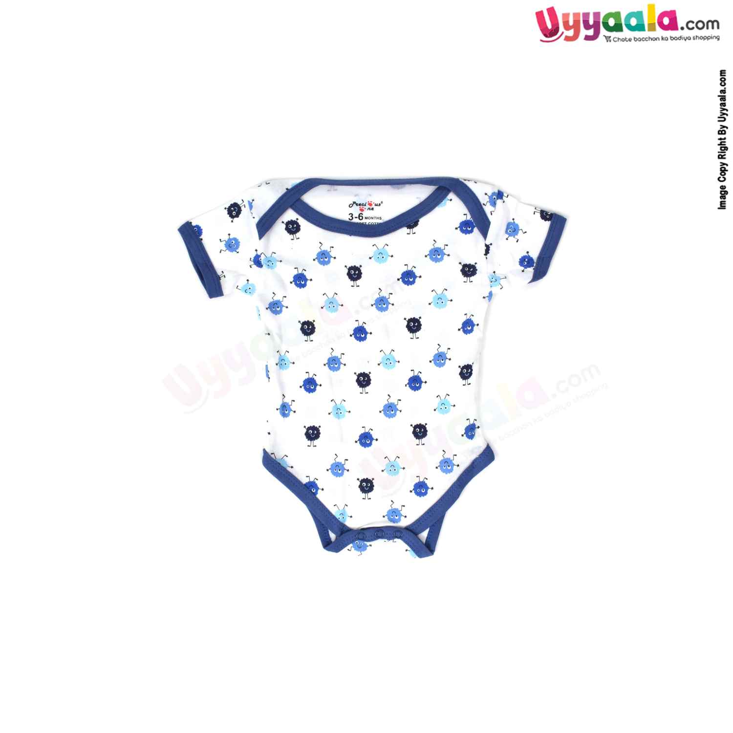 Precious One Short Sleeve Body Suit 100% Soft Hosiery Cotton - Navy Blue & White with assorted print (3-6M)