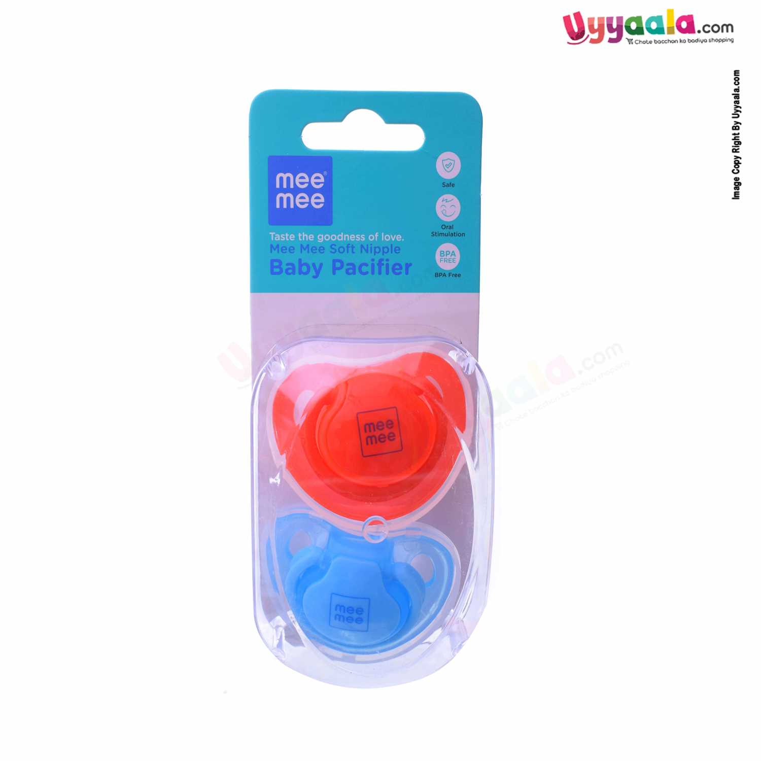 MEE MEE Baby Soft Nipple Soother /Pacifier Twin Pack 0-6M Age -Blue & Red