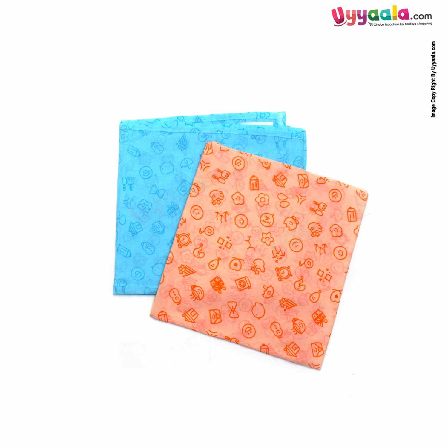 Cotton Wrapper Muslin Cloth With Smiley & Star Print Pack of 2, 0+m Age, Orange & Blue