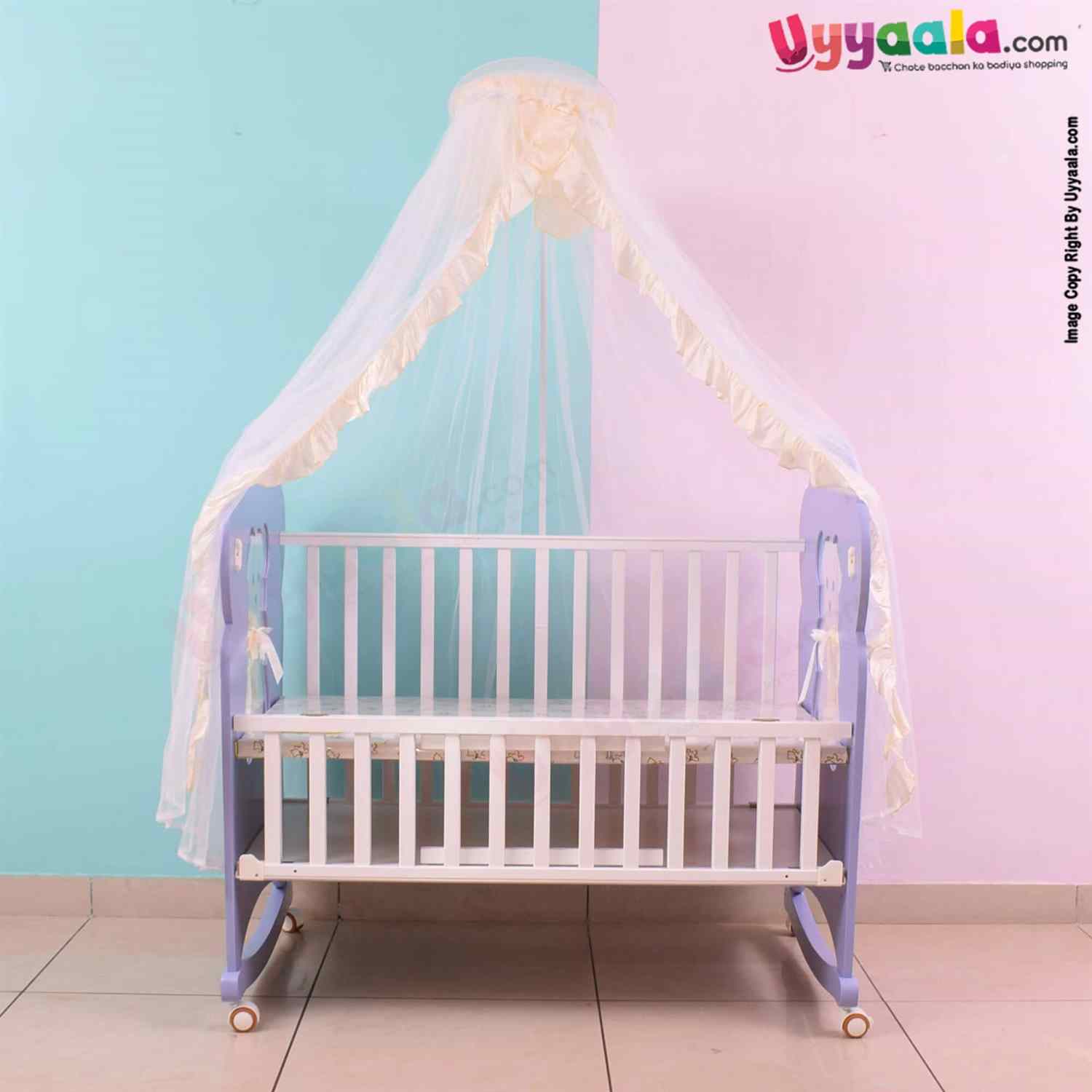 Premium Baby Cradle Cot & Rocker with Canopy Mosquito Net 0+m Age, Purple-White