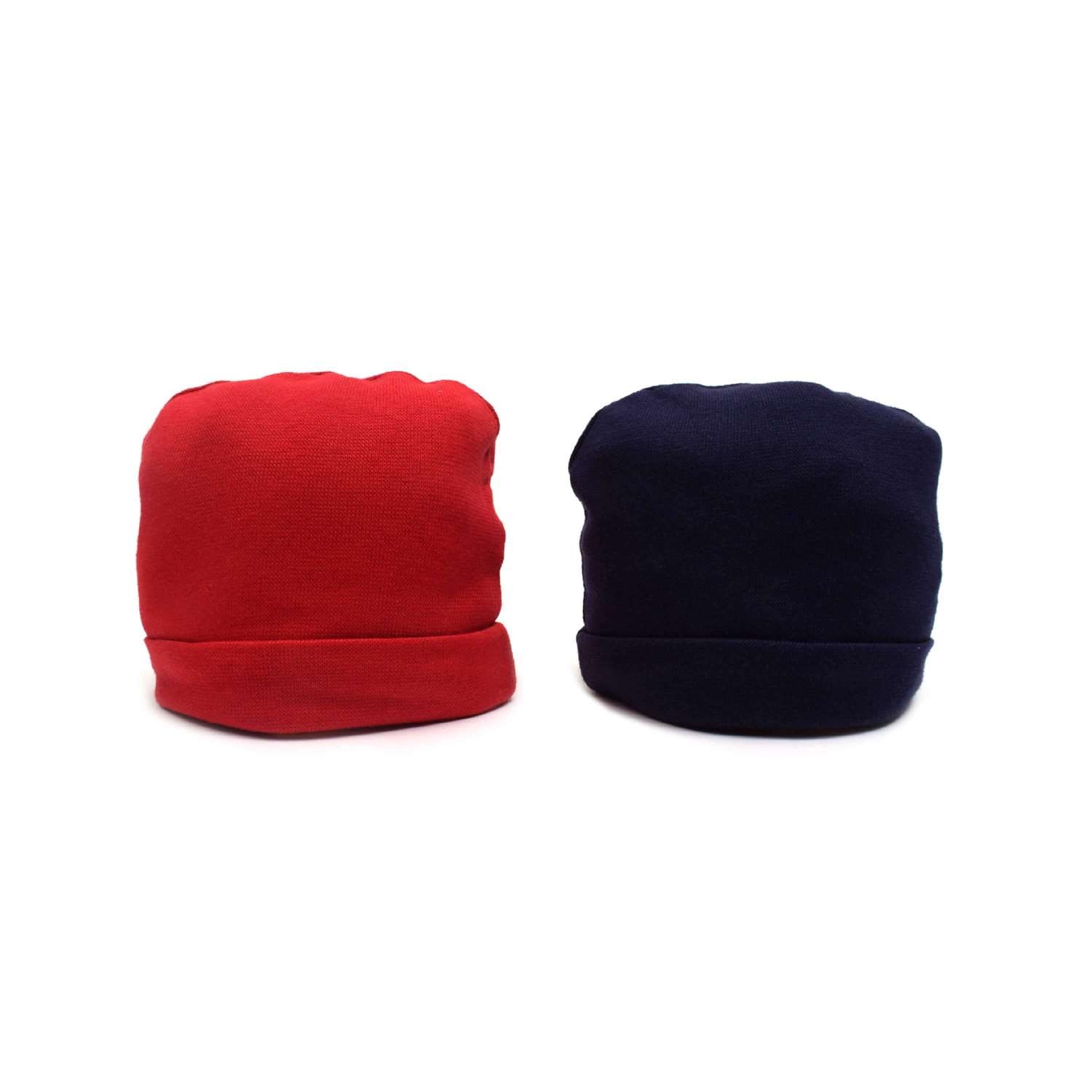 Round Soft Hosiery Cotton Caps for Babies Pack of 2, 0-3m Age - Red & Navy Blue