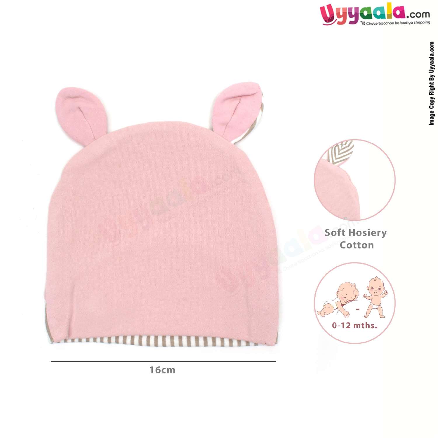 Fancy Round Cap for Babies with Stretchable Soft Hosiery Material, Bee Patch,0-12m Age - Peach