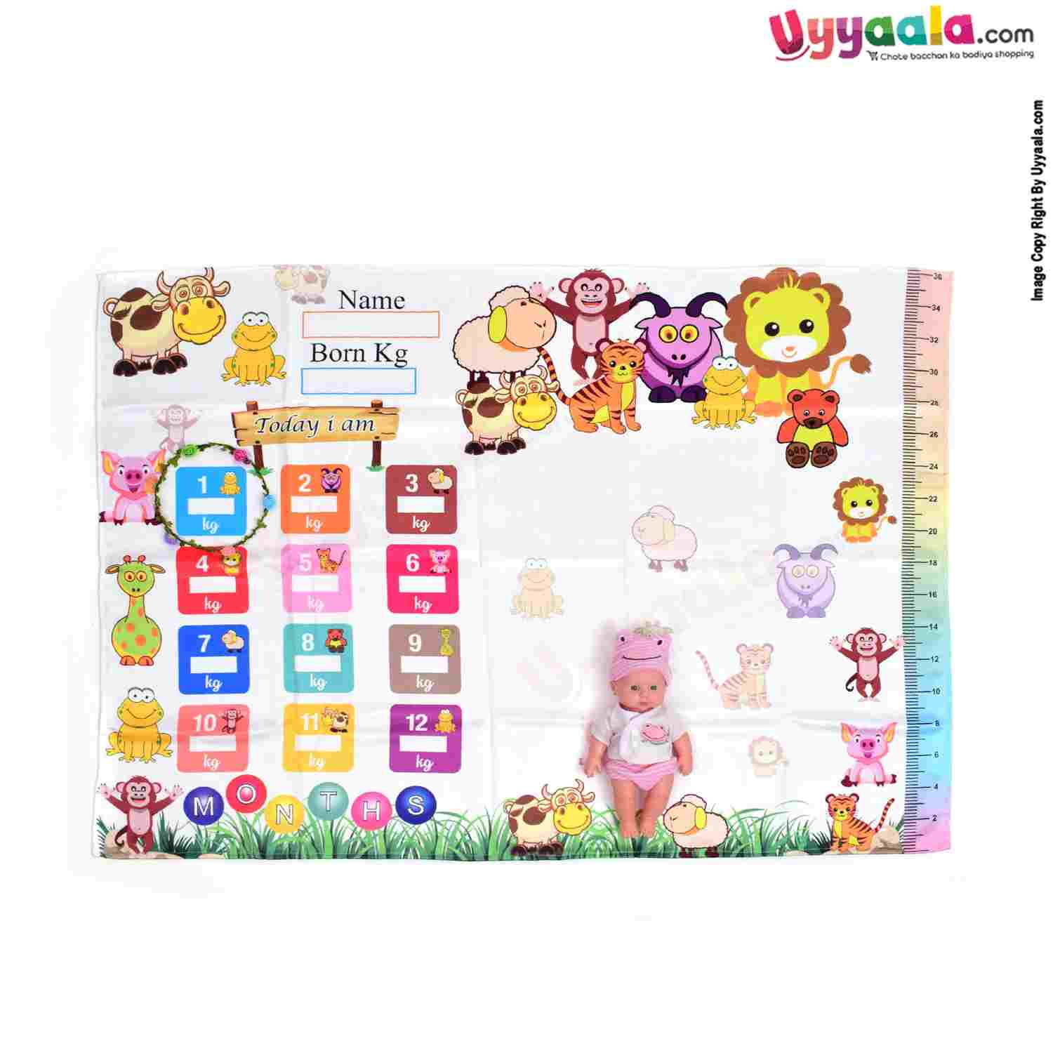 Baby Photo Shoot Blanket with Animals Print, Packet Include flower Ring & Marker 0-12m Age, Size (135*94cm)