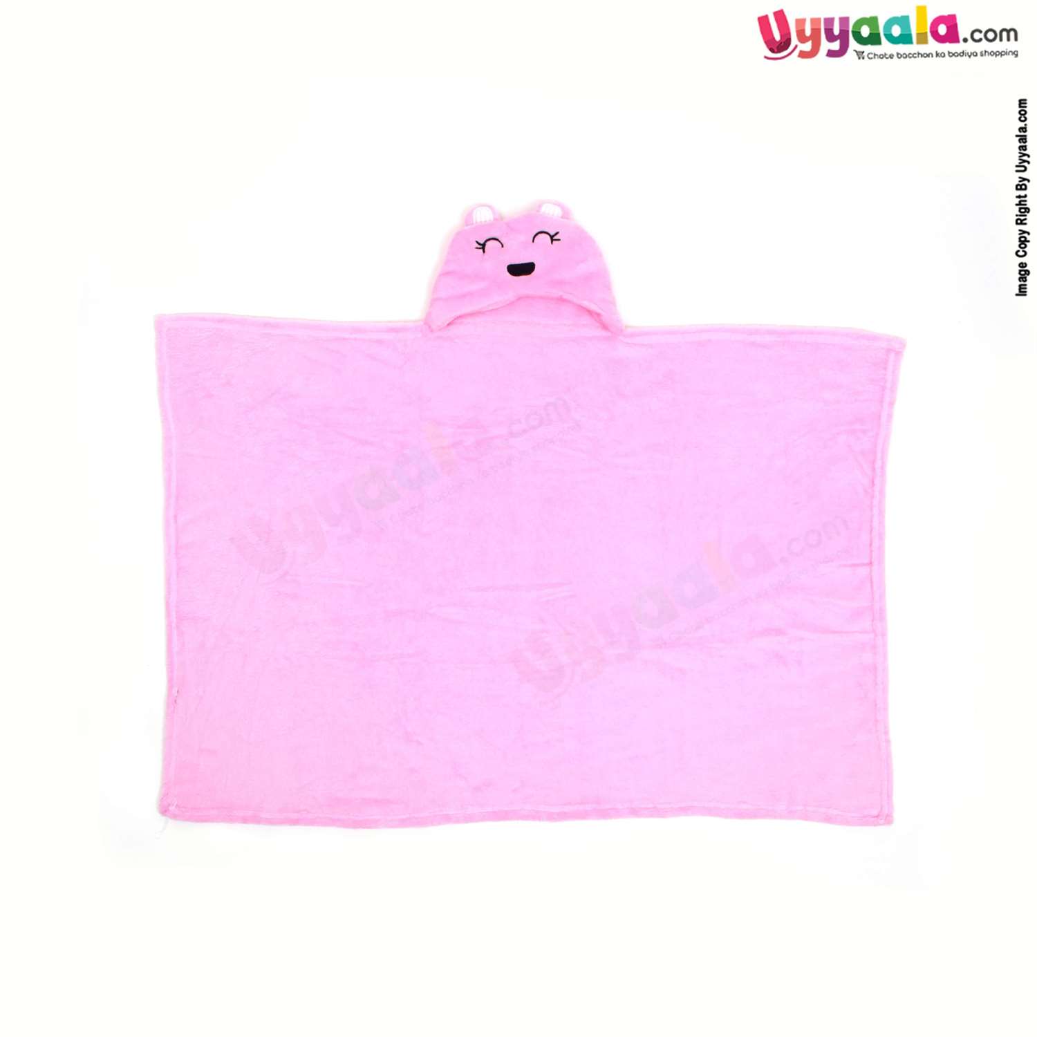 Hooded Coral Fur Blanket with Teddy Bear Character 0-24m Age, Size (104*87*73cm), Pink