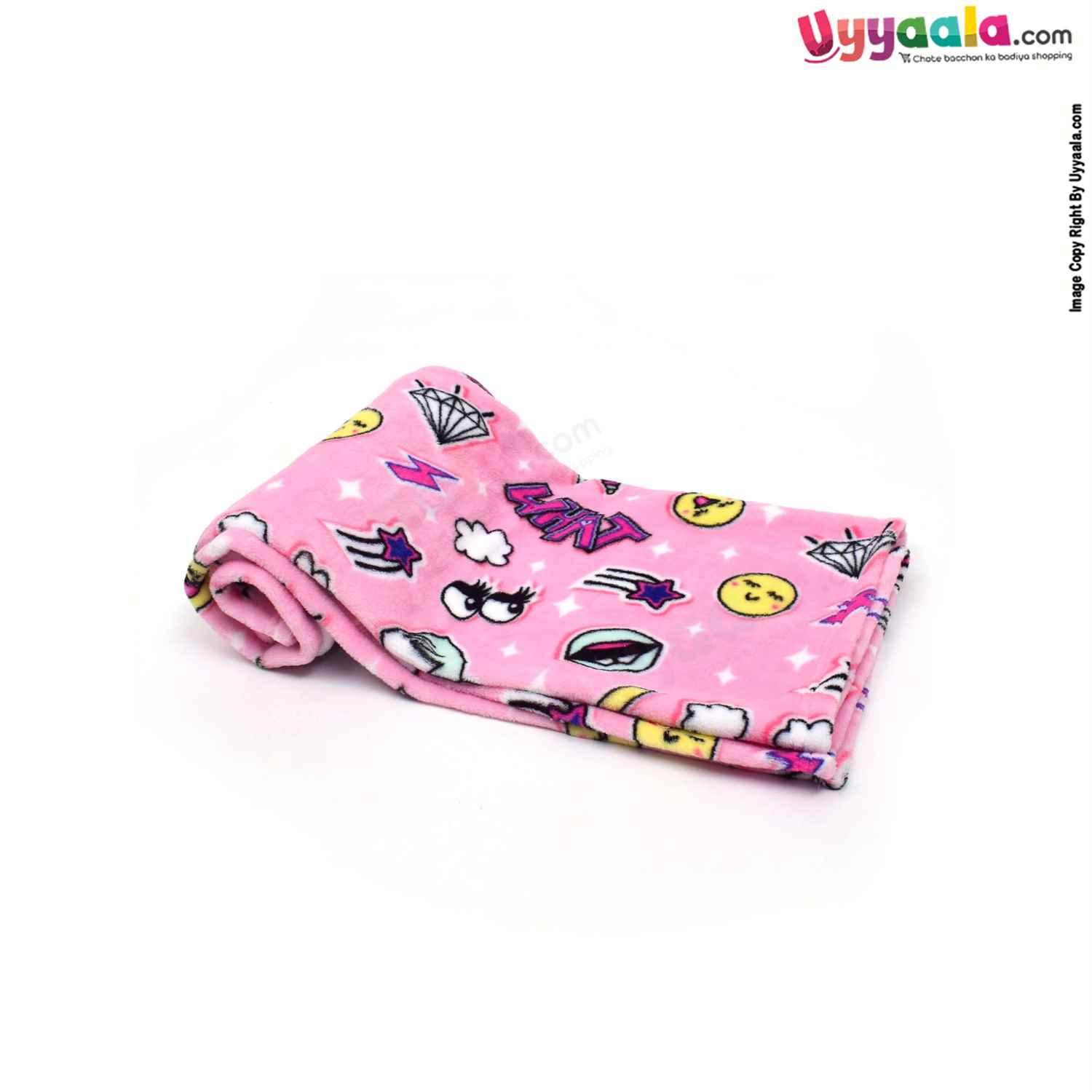 Baby Blanket Roll Velvet Fleece Material Emoji & Star Print along with Carry Bag