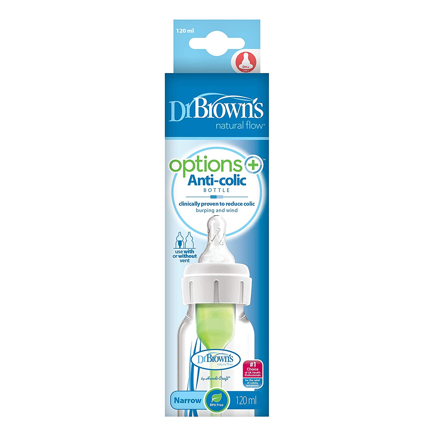 Dr Browns Feeding Bottle with Vent Narrow Neck Anti Colic 120ml, 0+ Months