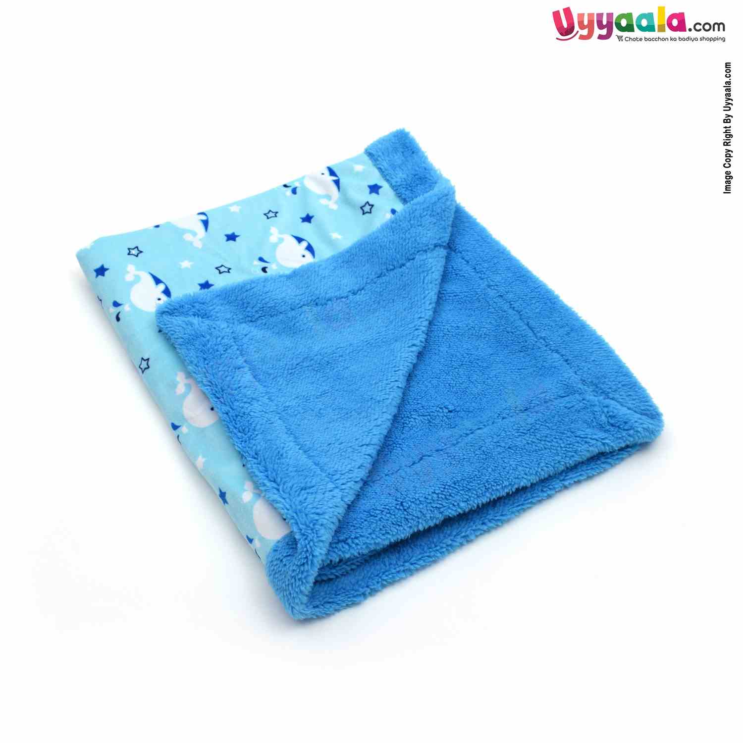 For Baby One Side Fur Blanket Dolphin Print 0-24m Age, Blue