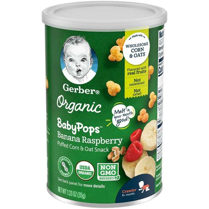 Gerber Organic Babypops Banana Raspberry,Puffed Corn & Oat Snack - 35g, 8 + months
