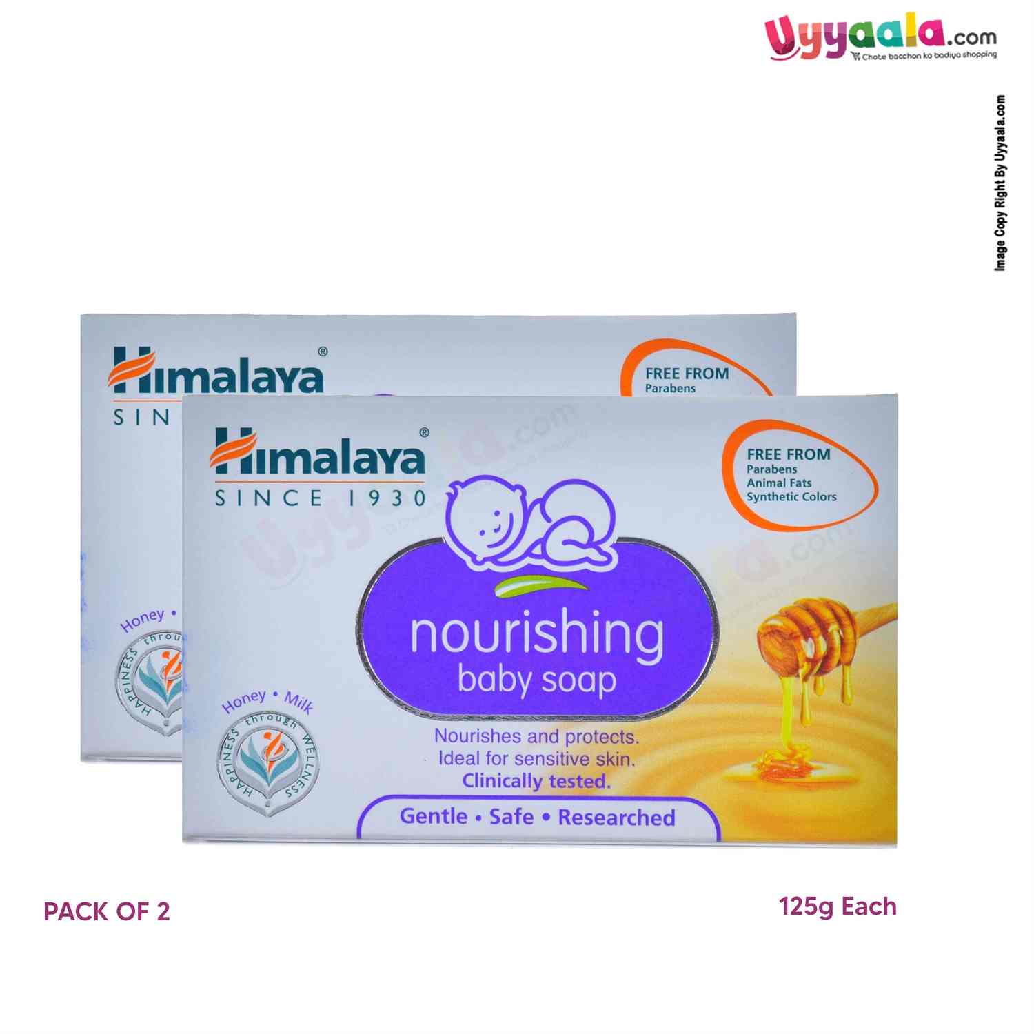 HIMALAYA Nourishing Baby Soap, Honey and Milk Pack of 2 - (125g Each)
