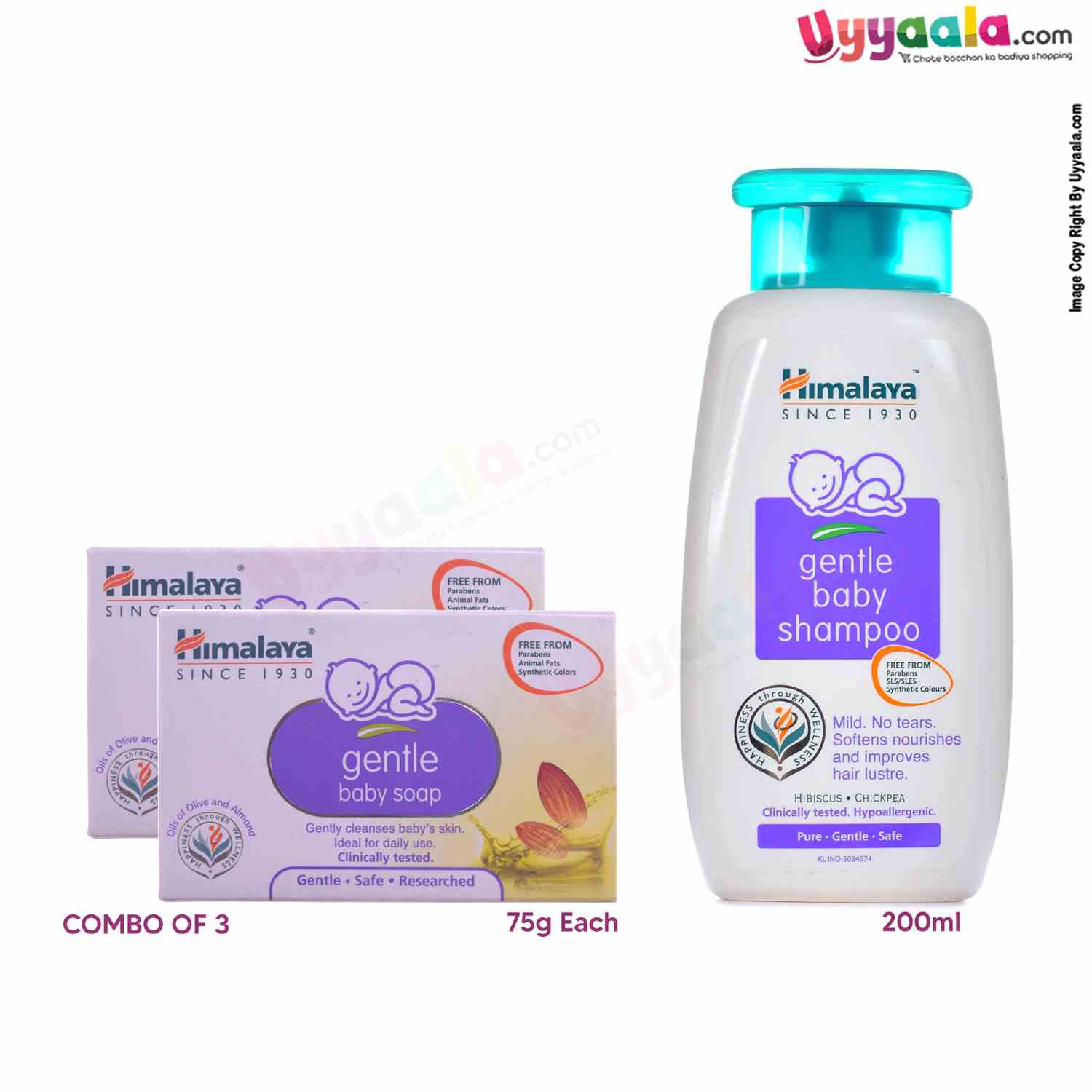 HIMALAYA Gentle Baby Soap Olive & Almond 75g Pack Of 2   & Baby Shampoo 200ml (Combo Pack)