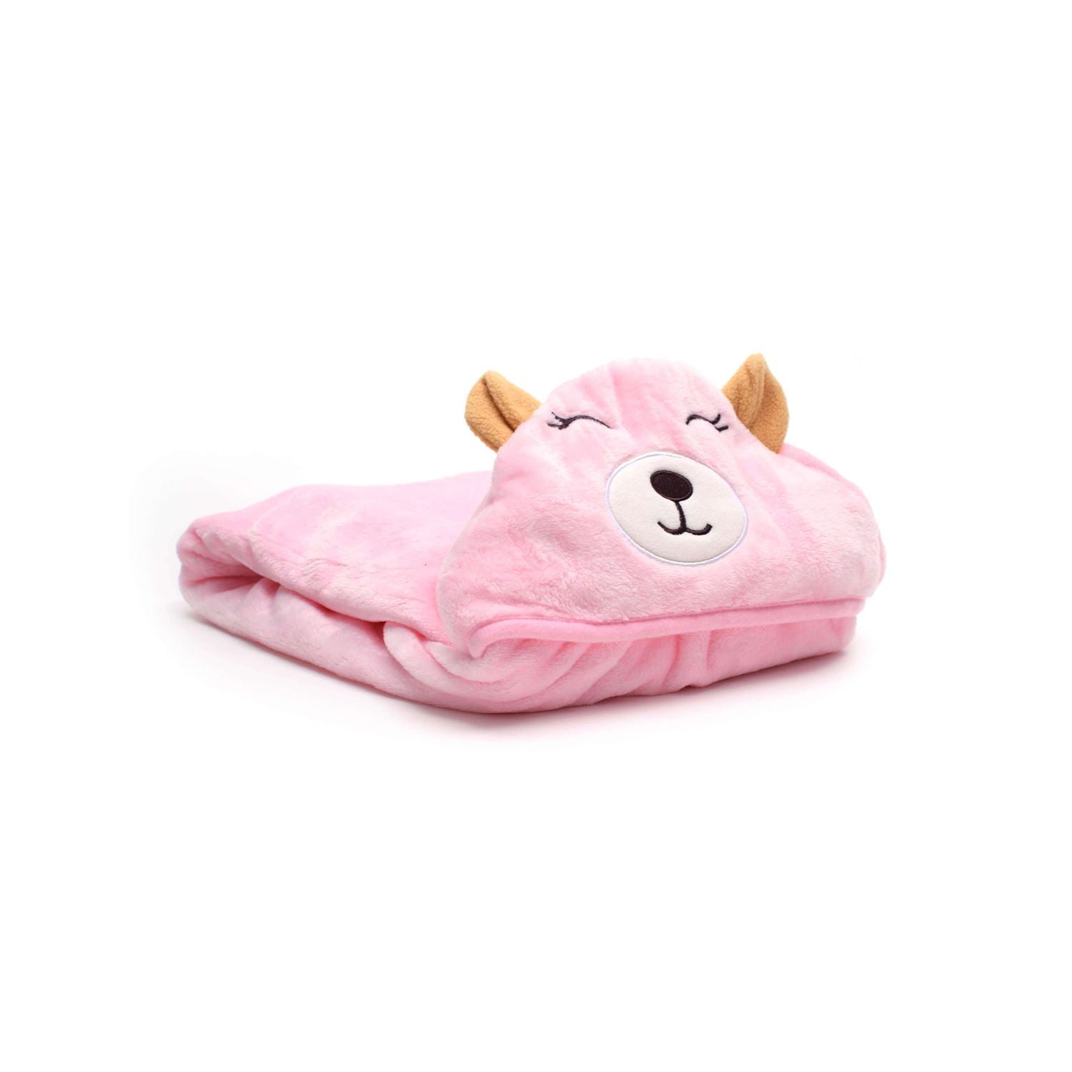 Hooded Coral Fur Blanket Bear Character 0-24m, Pink