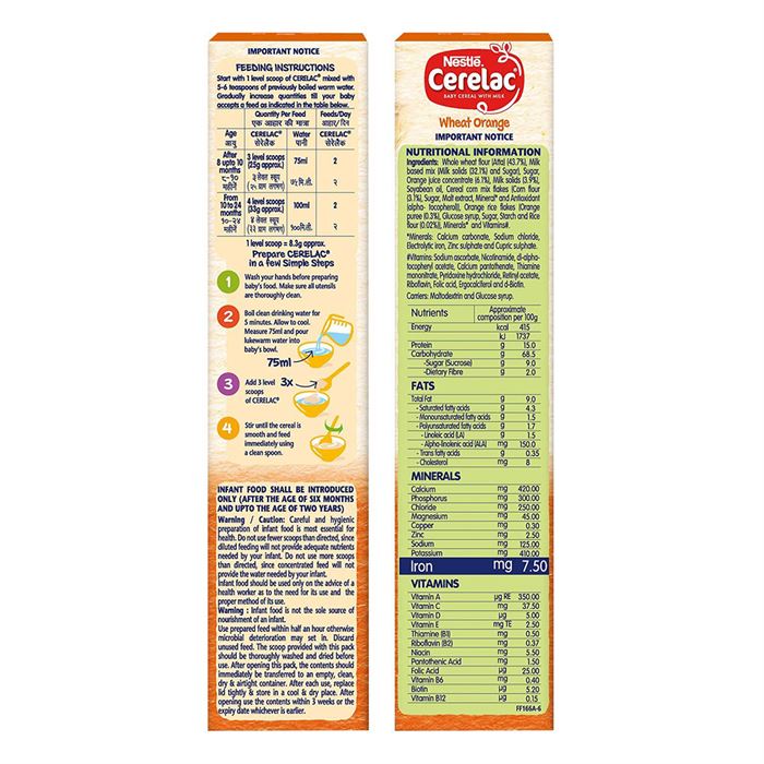 Buy Nestle Cerelac Baby Cereal with Milk, Wheat & Orange - 300gms Online in India at uyyaala.com