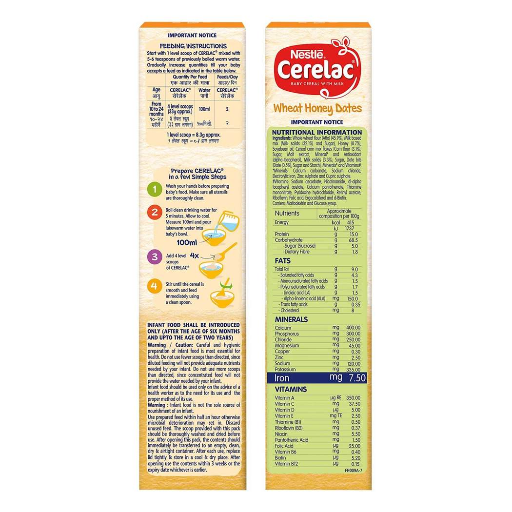 Buy Nestle Cerelac Baby Cereal with Milk, Wheat, Honey & Dates Online in India at uyyaala.com