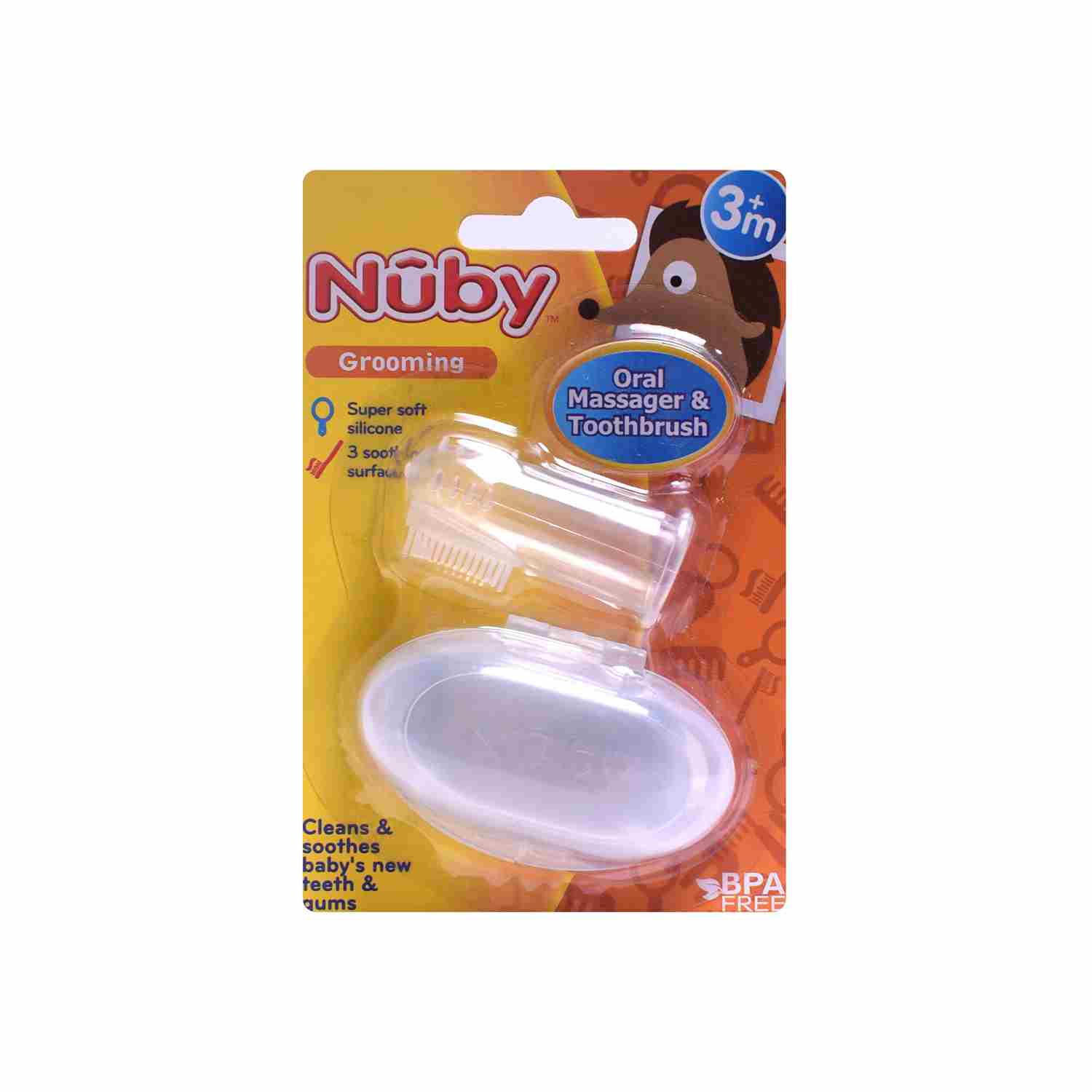 NUBY Soft silicon oral massager & tooth brush with storage case - 3+m