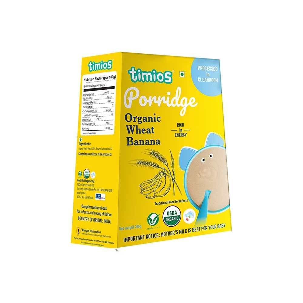 Timios Organic Wheat Banana Porridge - 8 Months +